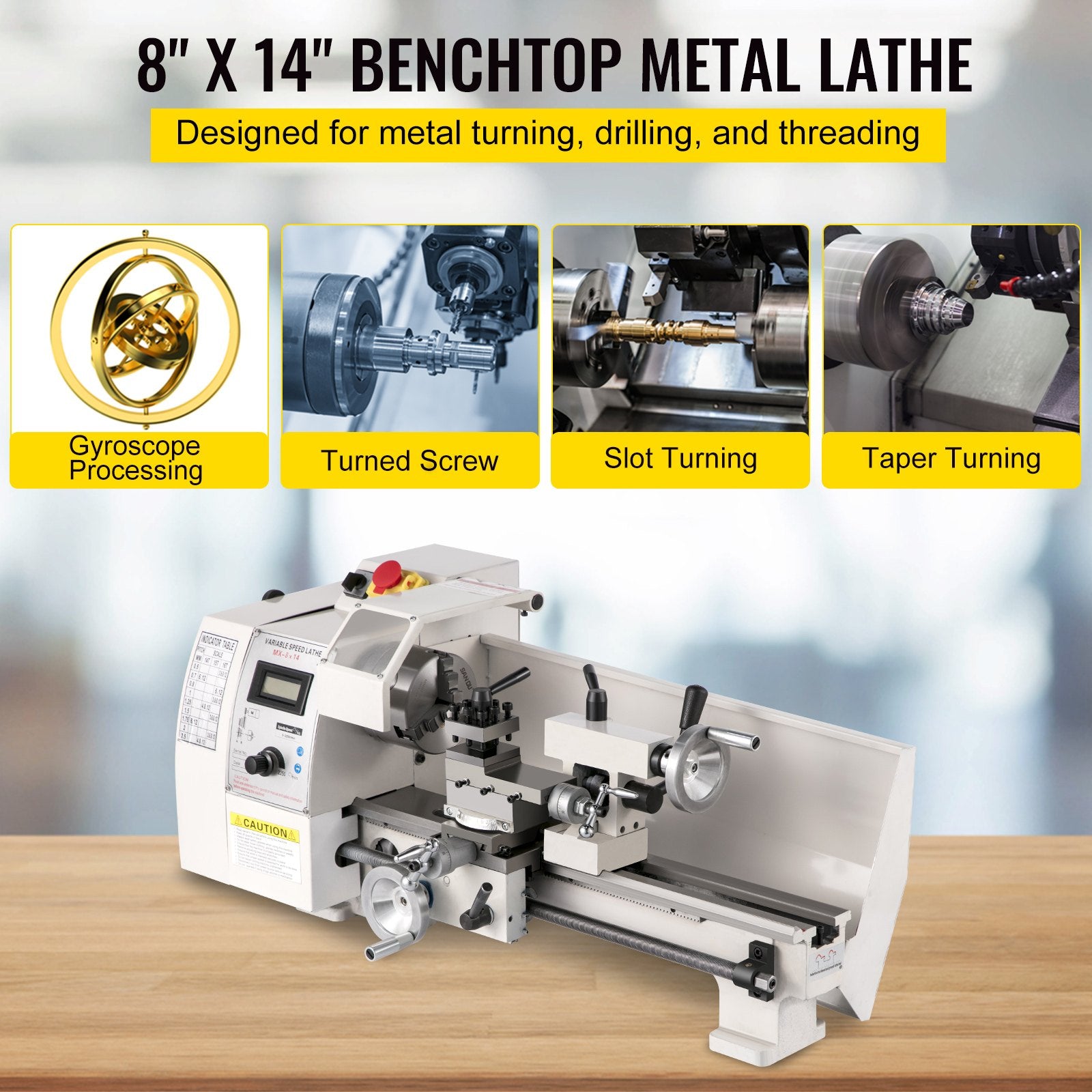 Compact 8"x14" Metal Lathe, 2250 RPM, 650W Power - Precision Tool for Metalworking, Crafting, Adjustable Speed, Cast Iron Build