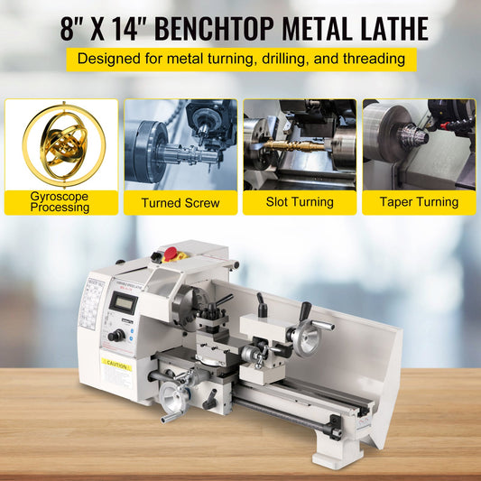 Compact 8"x14" Metal Lathe, 2250 RPM, 650W Power - Precision Tool for Metalworking, Crafting, Adjustable Speed, Cast Iron Build