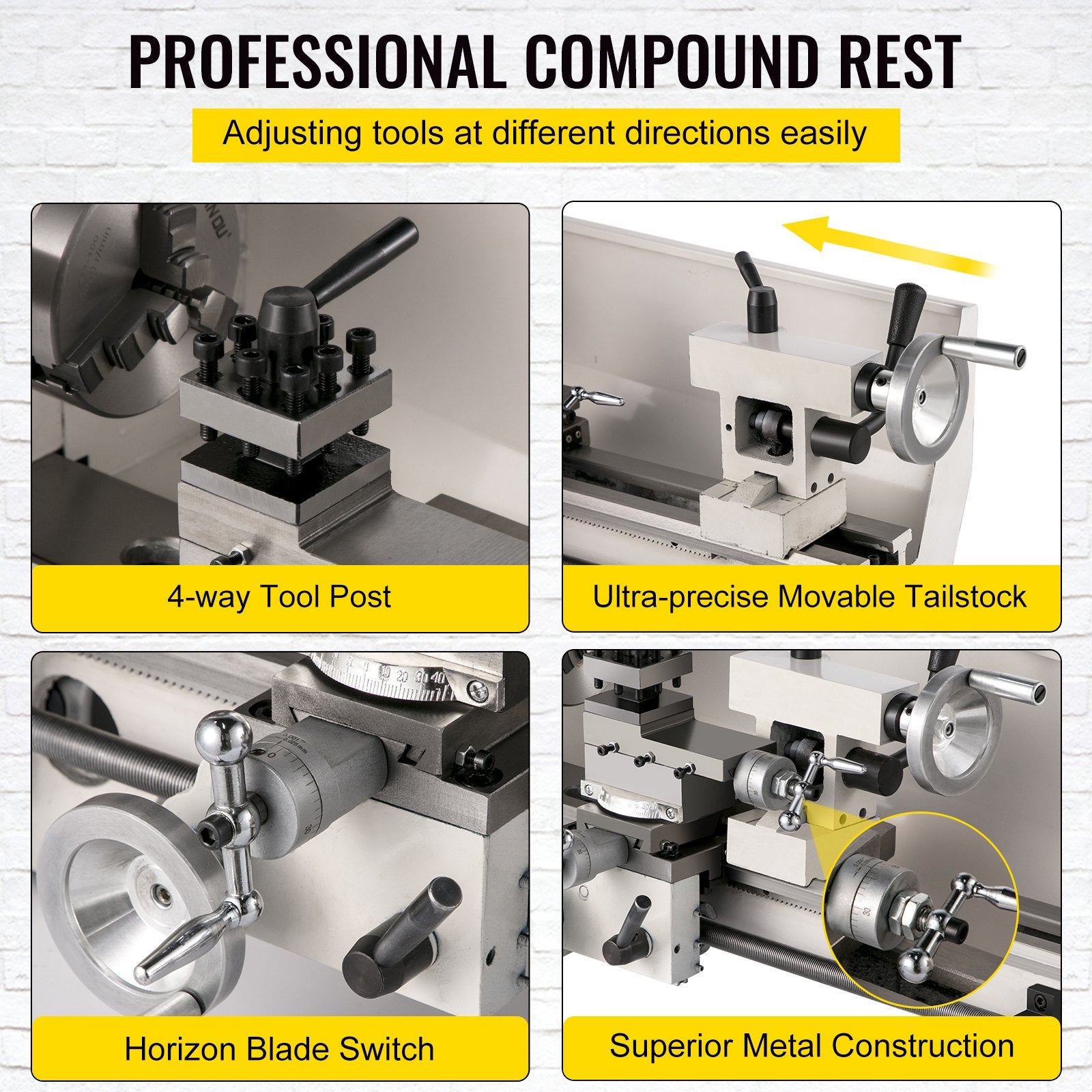 Compact 8"x14" Metal Lathe, 2250 RPM, 650W Power - Precision Tool for Metalworking, Crafting, Adjustable Speed, Cast Iron Build