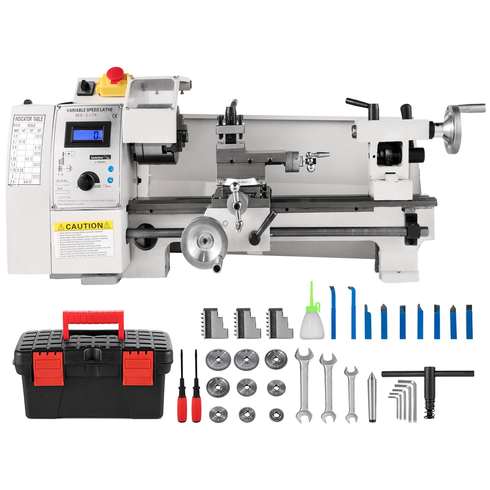 Compact 8"x14" Metal Lathe, 2250 RPM, 650W Power - Precision Tool for Metalworking, Crafting, Adjustable Speed, Cast Iron Build