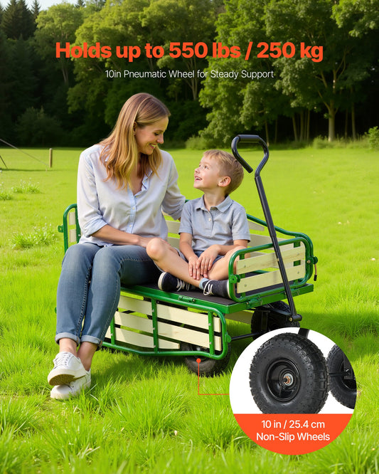 Sturdy Pull-Along Wagon for Kids with 10" All-Terrain Tires, Foldable Wooden Panels, 551 lbs Capacity - Perfect for Gardening, Beach, and Outdoor Adventures