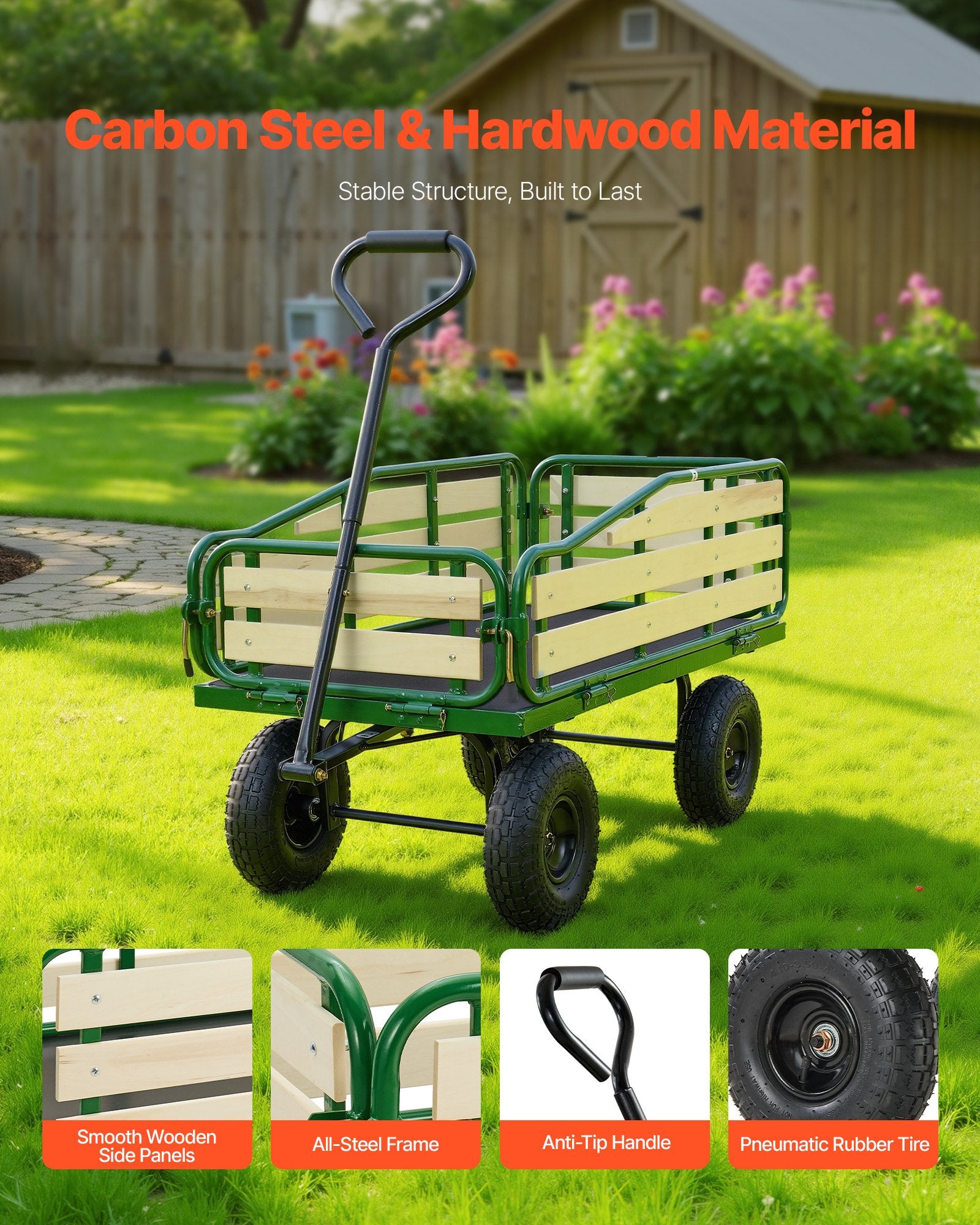 Sturdy Pull-Along Wagon for Kids with 10" All-Terrain Tires, Foldable Wooden Panels, 551 lbs Capacity - Perfect for Gardening, Beach, and Outdoor Adventures