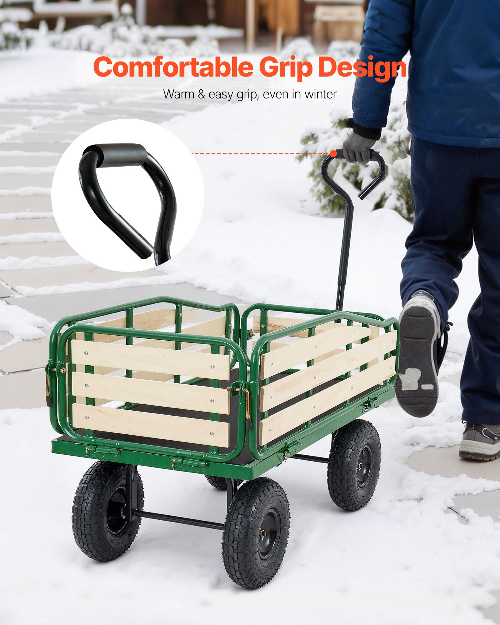 Sturdy Pull-Along Wagon for Kids with 10" All-Terrain Tires, Foldable Wooden Panels, 551 lbs Capacity - Perfect for Gardening, Beach, and Outdoor Adventures