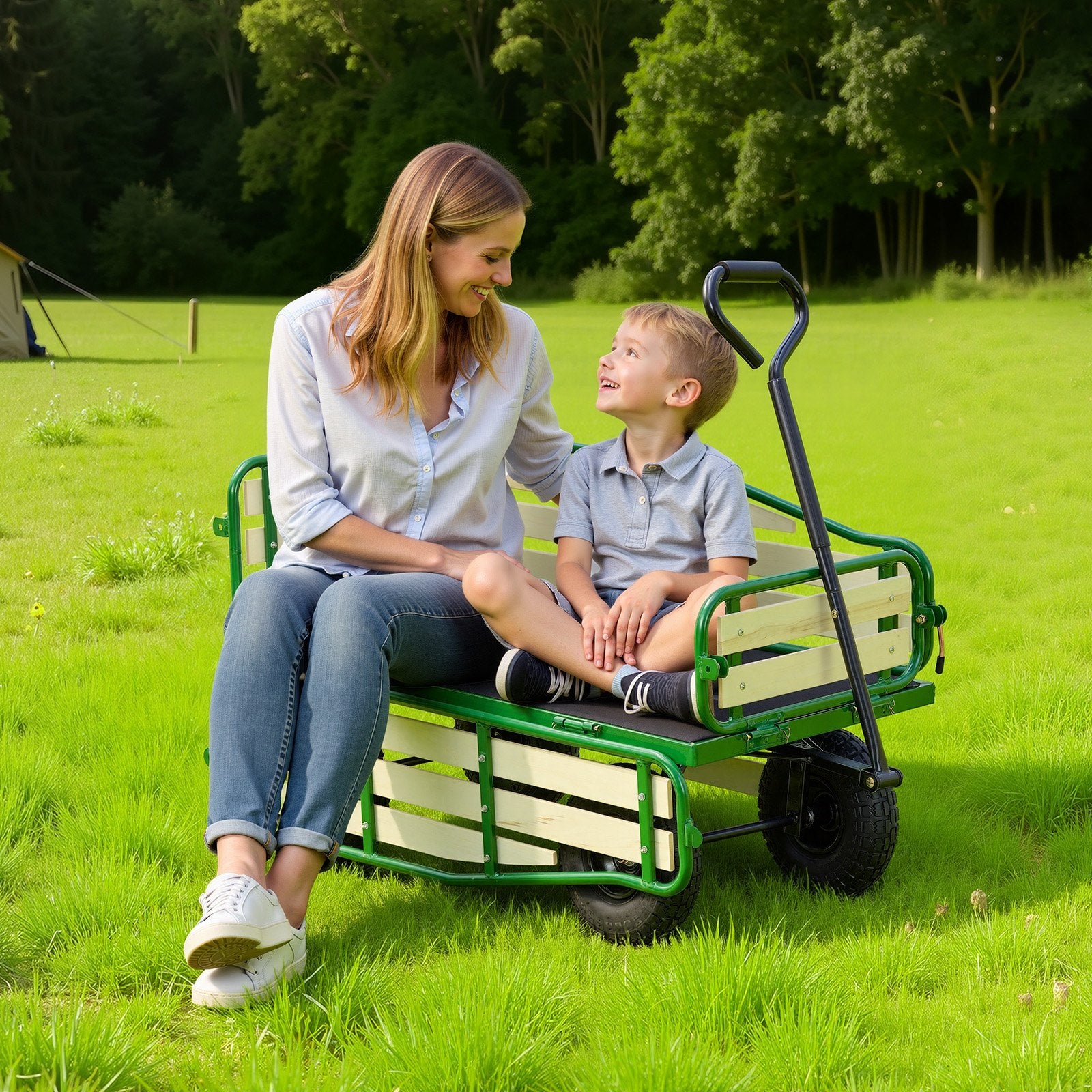 Sturdy Pull-Along Wagon for Kids with 10" All-Terrain Tires, Foldable Wooden Panels, 551 lbs Capacity - Perfect for Gardening, Beach, and Outdoor Adventures