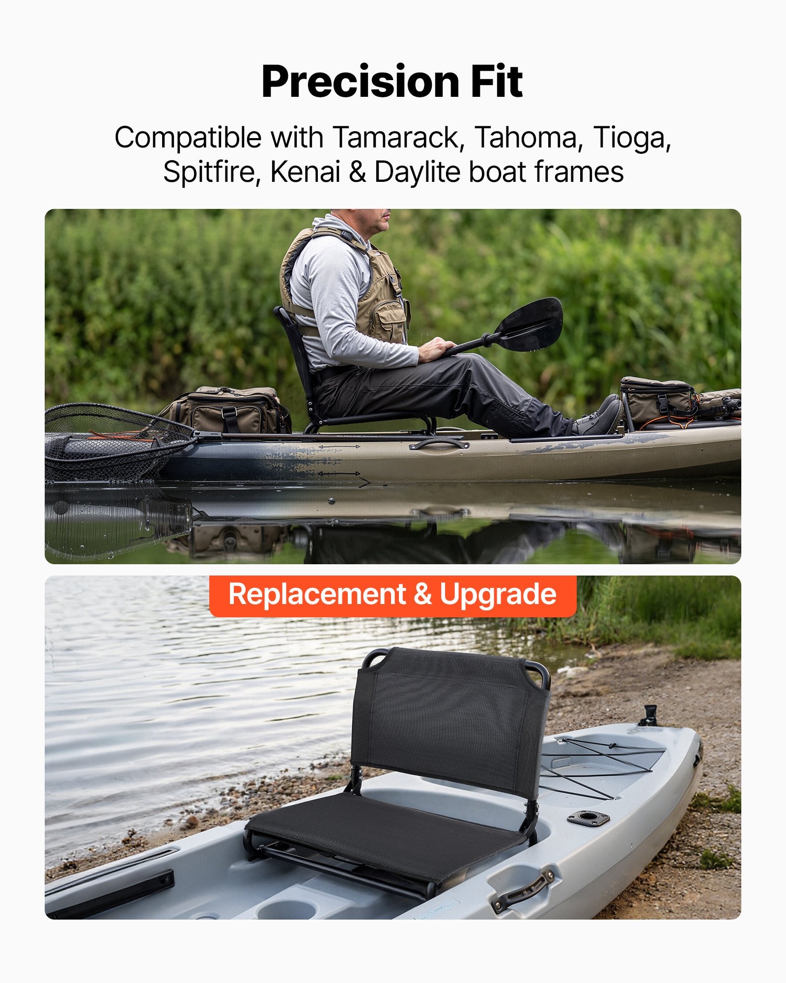 Folding Kayak Seat with Aluminum Alloy Frame, Comfortable Back Support, Easy Assembly for Paddling, Fishing, and Recreational Kayaking