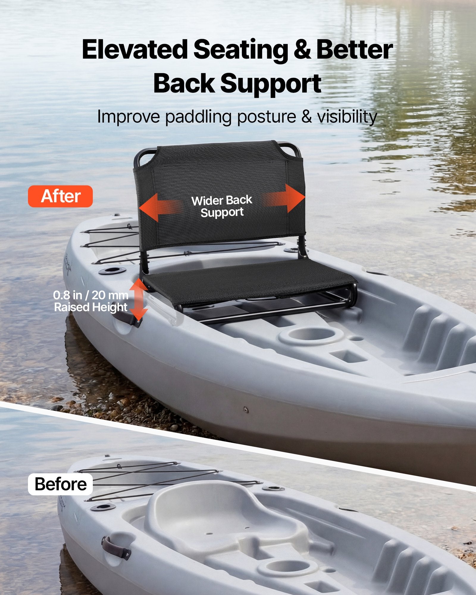 Folding Kayak Seat with Aluminum Alloy Frame, Comfortable Back Support, Easy Assembly for Paddling, Fishing, and Recreational Kayaking