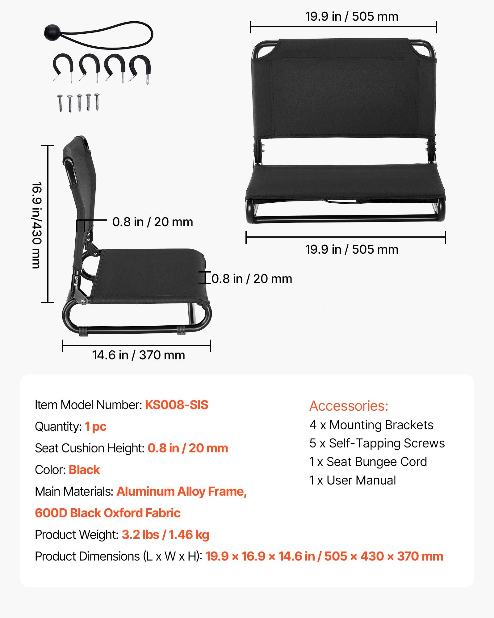 Folding Kayak Seat with Aluminum Alloy Frame, Comfortable Back Support, Easy Assembly for Paddling, Fishing, and Recreational Kayaking