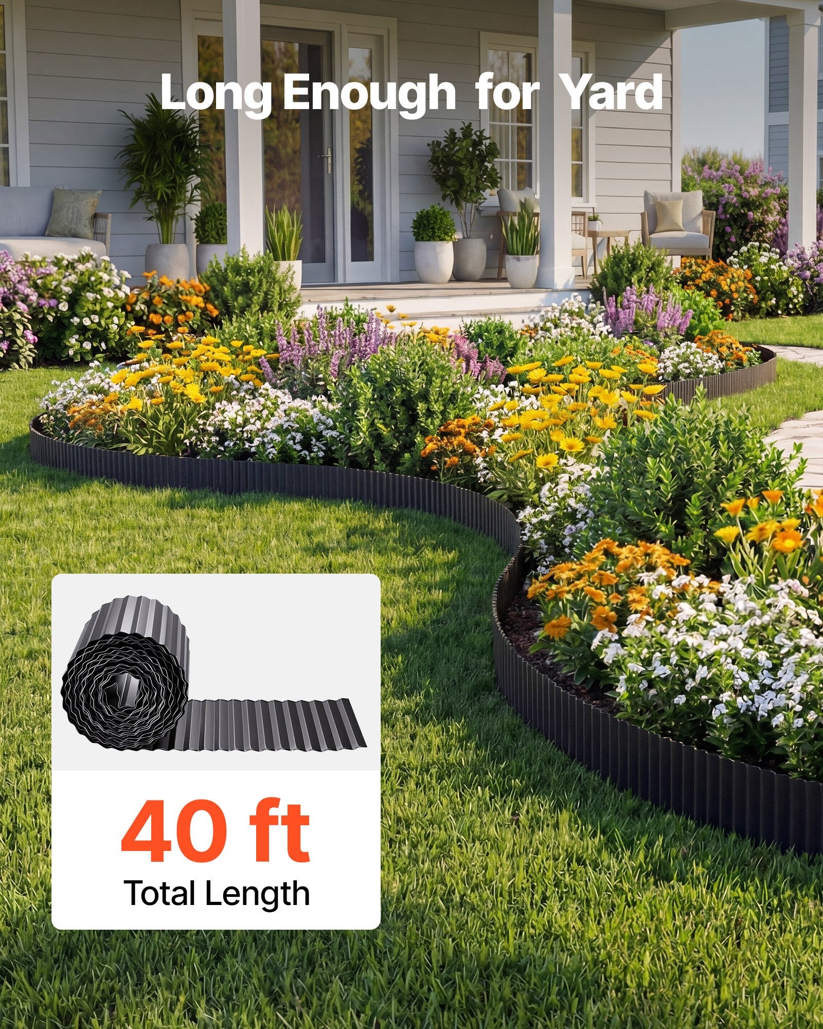 Galvanized Steel Garden Edging, 40 ft x 12 in, Heavy Duty Metal Border for Flower Beds, Pathways, Easy Install, Bendable, with Gloves