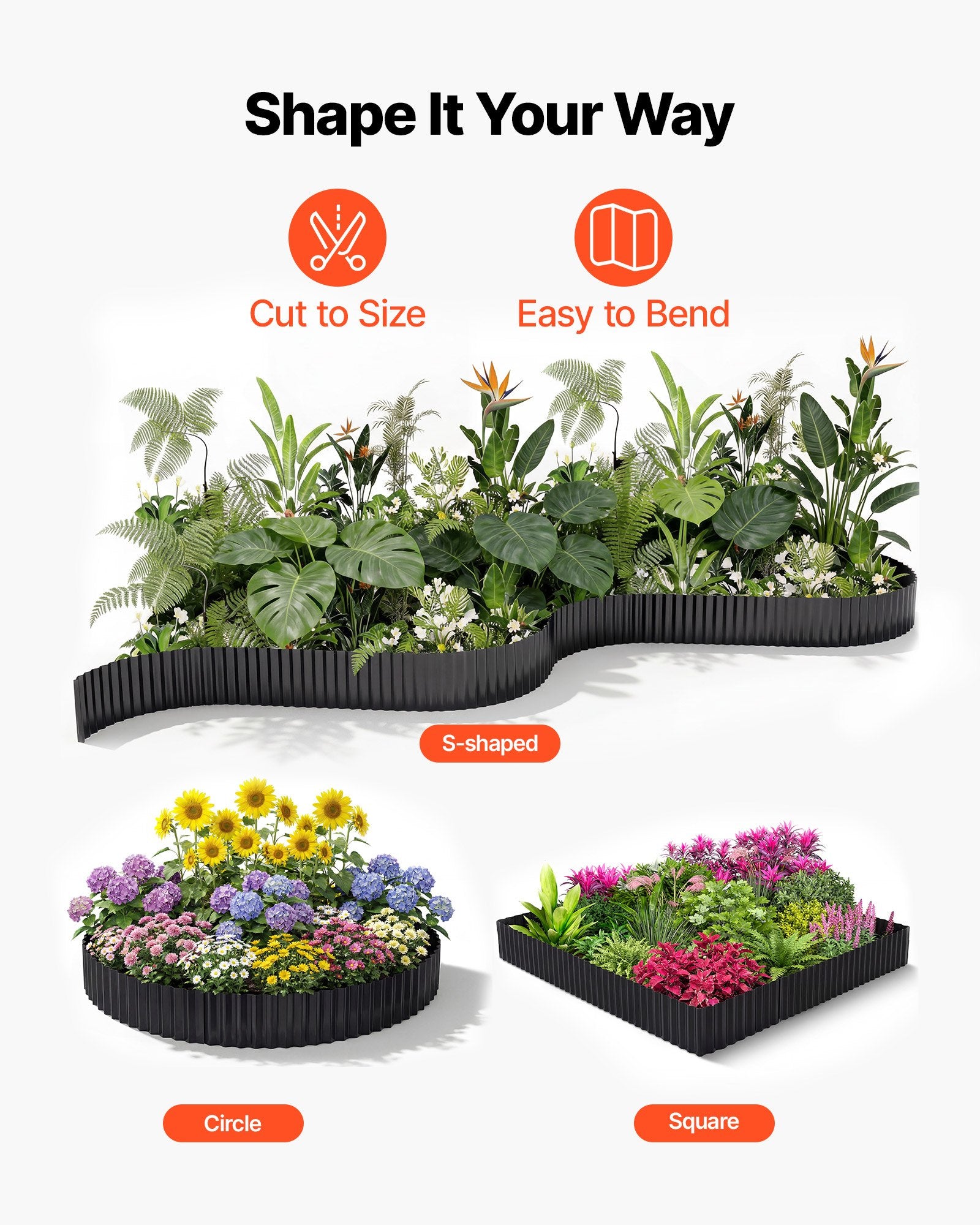 Galvanized Steel Garden Edging, 40 ft x 12 in, Heavy Duty Metal Border for Flower Beds, Pathways, Easy Install, Bendable, with Gloves