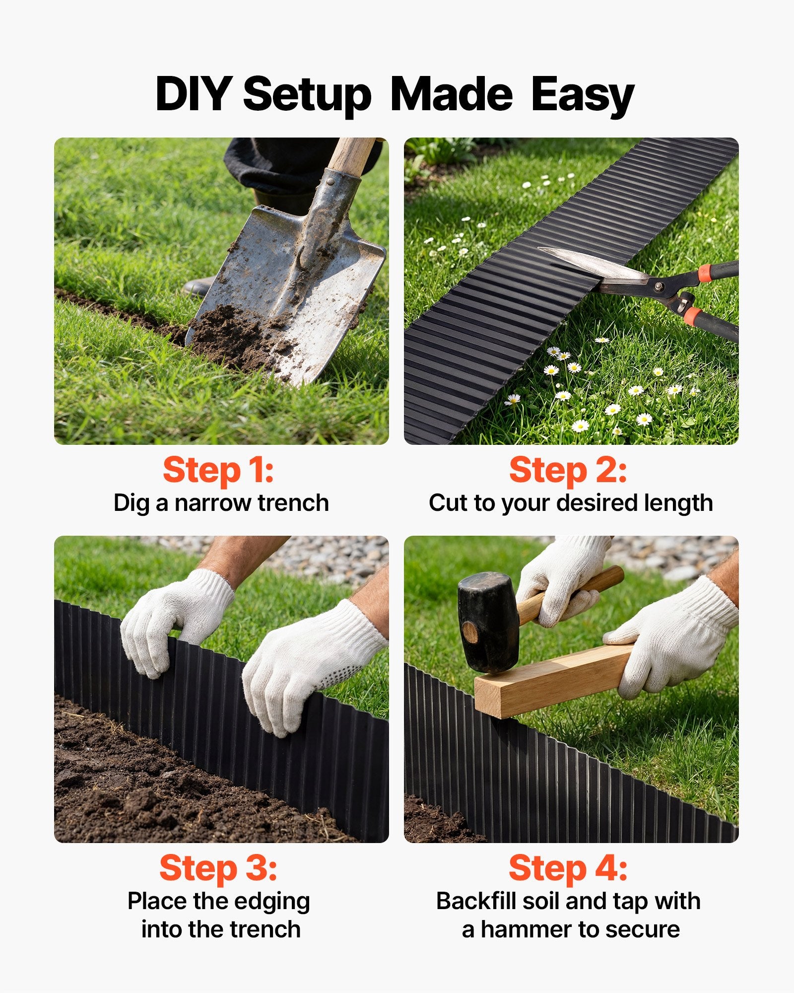 Galvanized Steel Garden Edging, 40 ft x 12 in, Heavy Duty Metal Border for Flower Beds, Pathways, Easy Install, Bendable, with Gloves