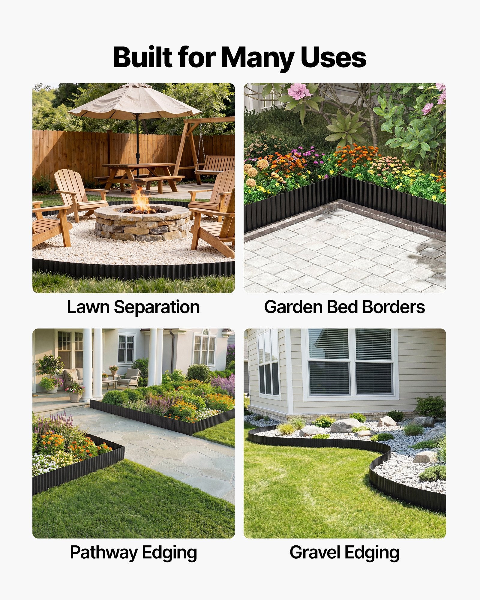 Galvanized Steel Garden Edging, 40 ft x 12 in, Heavy Duty Metal Border for Flower Beds, Pathways, Easy Install, Bendable, with Gloves