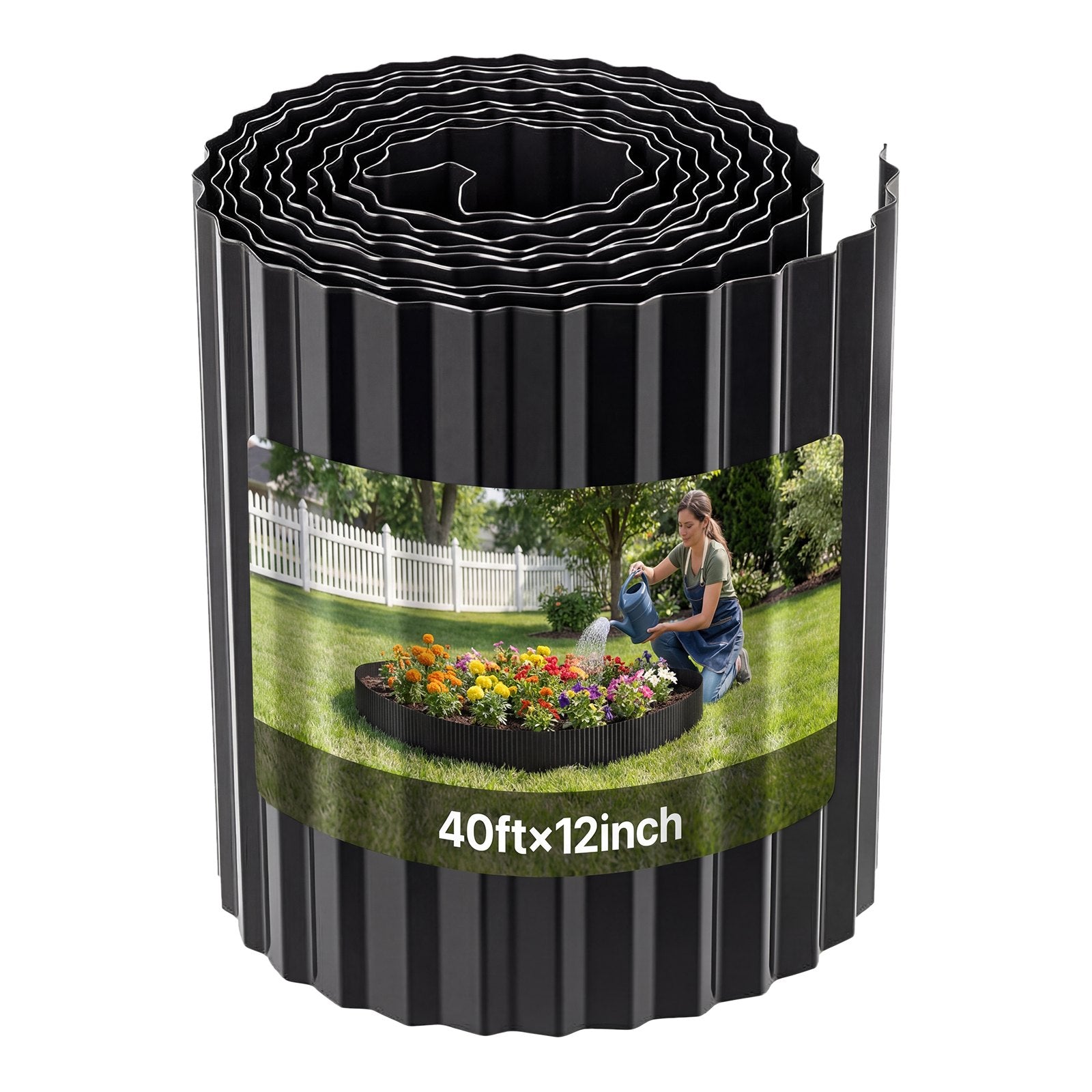 Galvanized Steel Garden Edging, 40 ft x 12 in, Heavy Duty Metal Border for Flower Beds, Pathways, Easy Install, Bendable, with Gloves