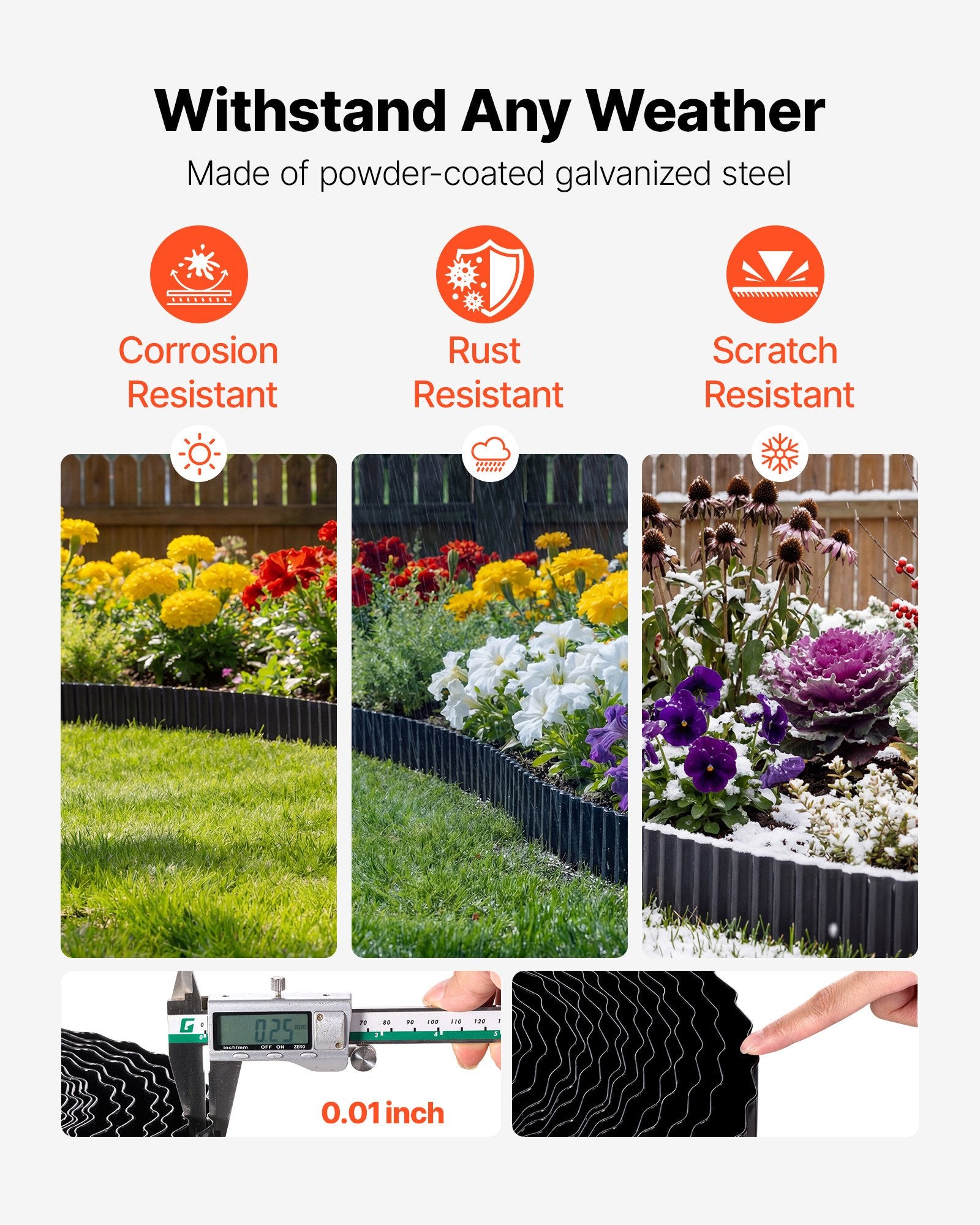 Durable Galvanized Steel Landscape Edging, 40 ft x 6 in - Flexible Metal Strips with Gloves, Perfect for Garden Borders, Flower Beds, and Pathways