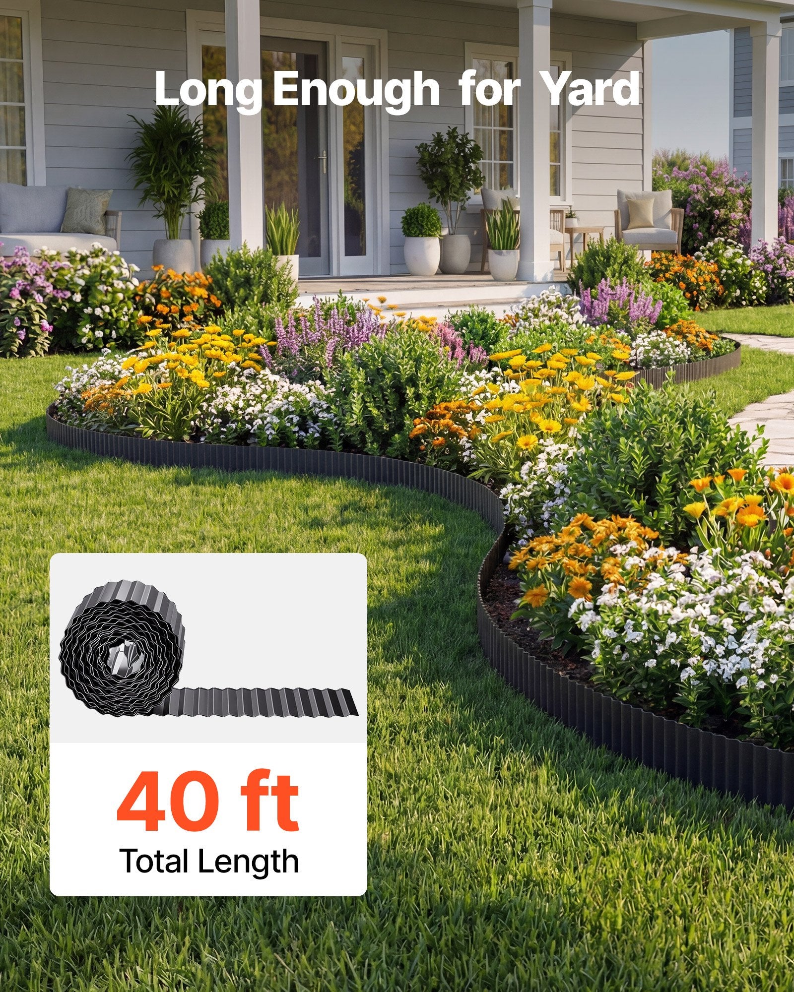 Durable Galvanized Steel Landscape Edging, 40 ft x 6 in - Flexible Metal Strips with Gloves, Perfect for Garden Borders, Flower Beds, and Pathways