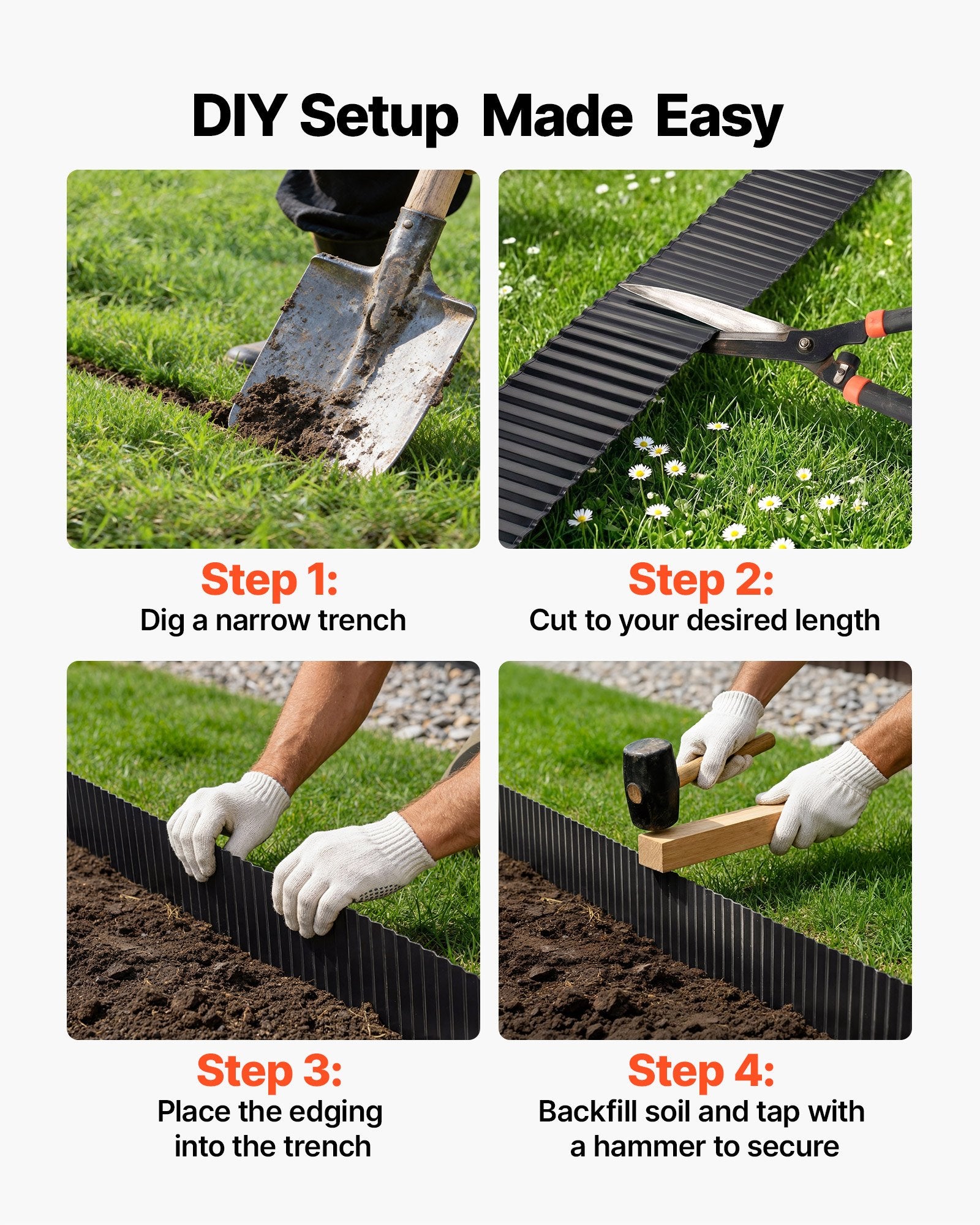 Durable Galvanized Steel Landscape Edging, 40 ft x 6 in - Flexible Metal Strips with Gloves, Perfect for Garden Borders, Flower Beds, and Pathways