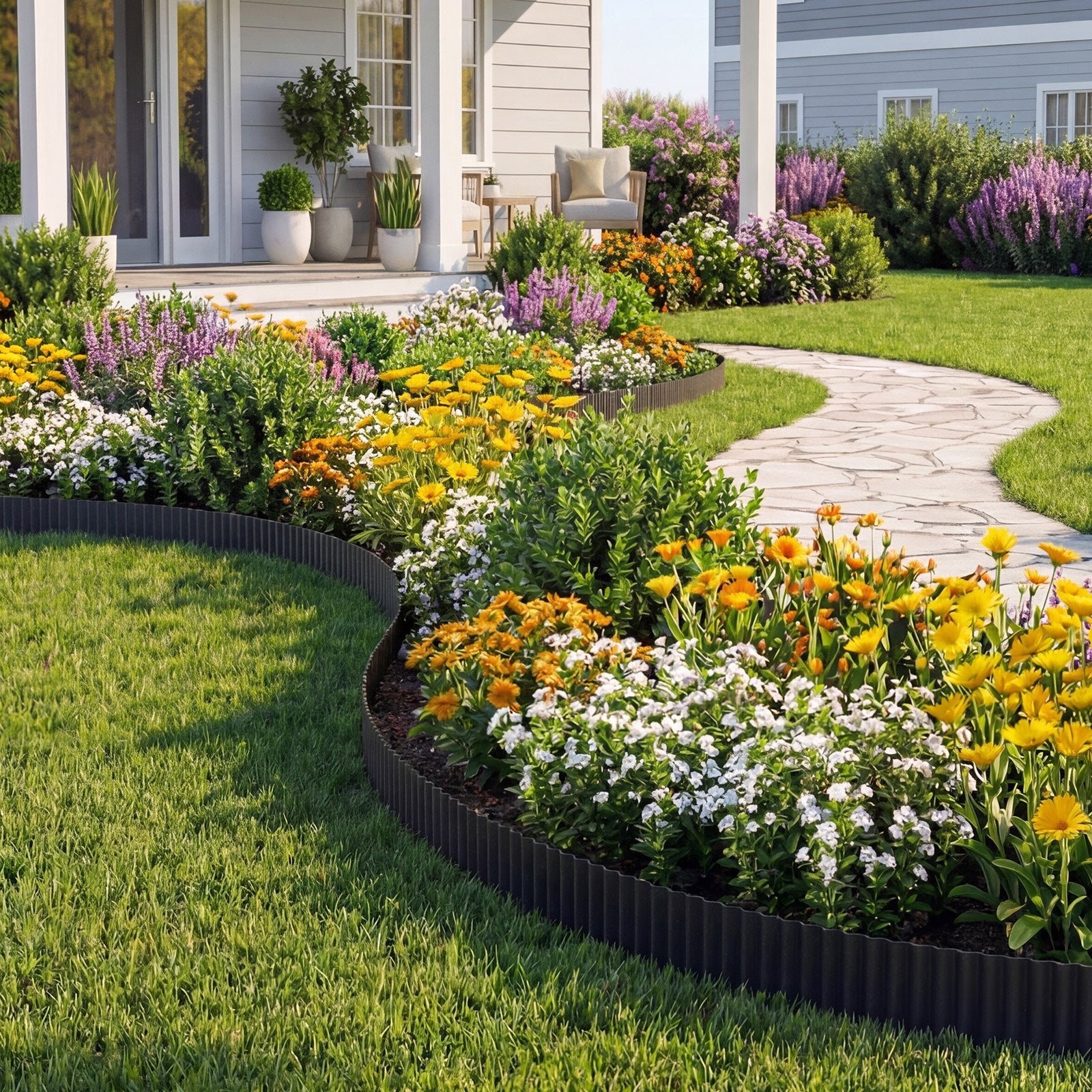 Durable Galvanized Steel Landscape Edging, 40 ft x 6 in - Flexible Metal Strips with Gloves, Perfect for Garden Borders, Flower Beds, and Pathways