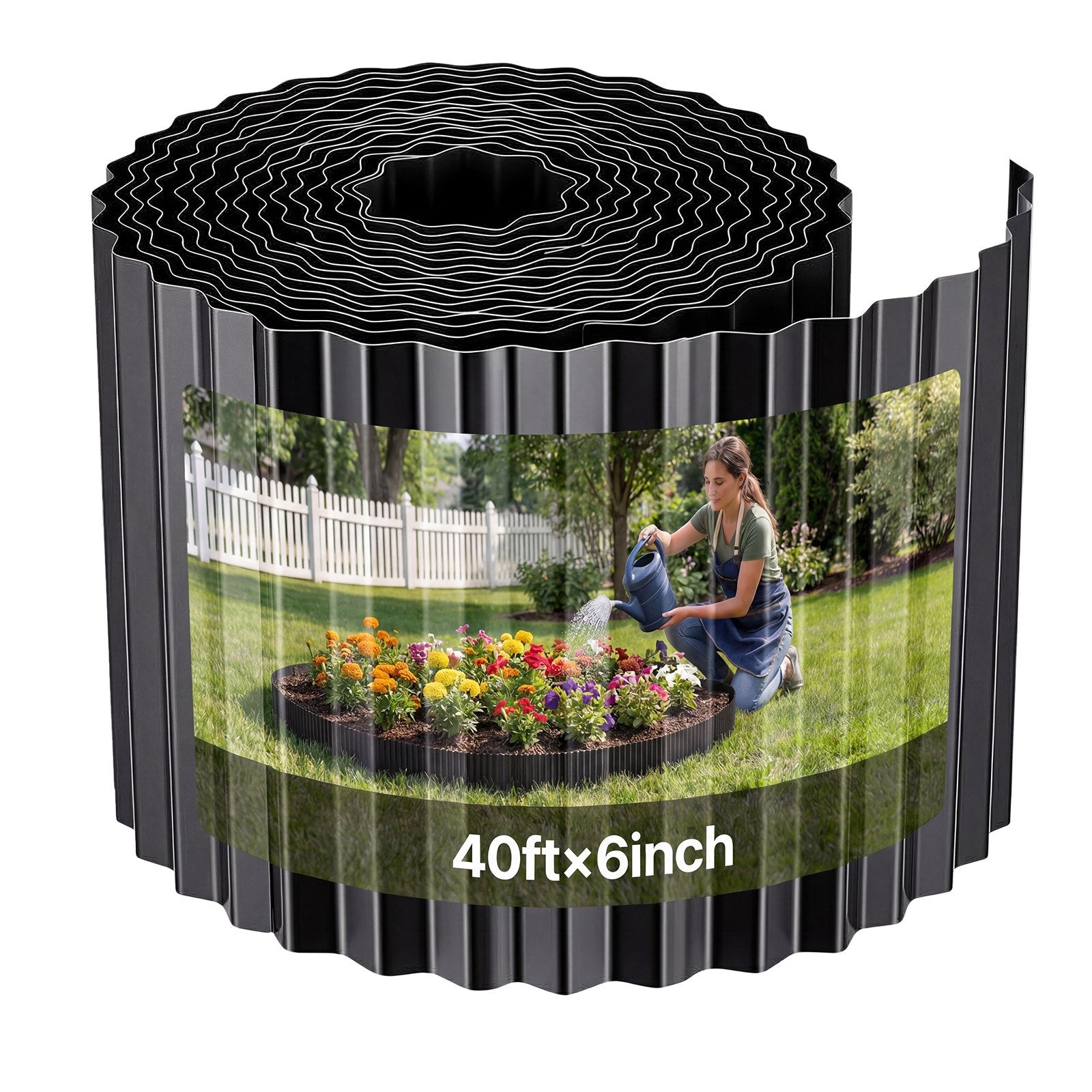 Durable Galvanized Steel Landscape Edging, 40 ft x 6 in - Flexible Metal Strips with Gloves, Perfect for Garden Borders, Flower Beds, and Pathways