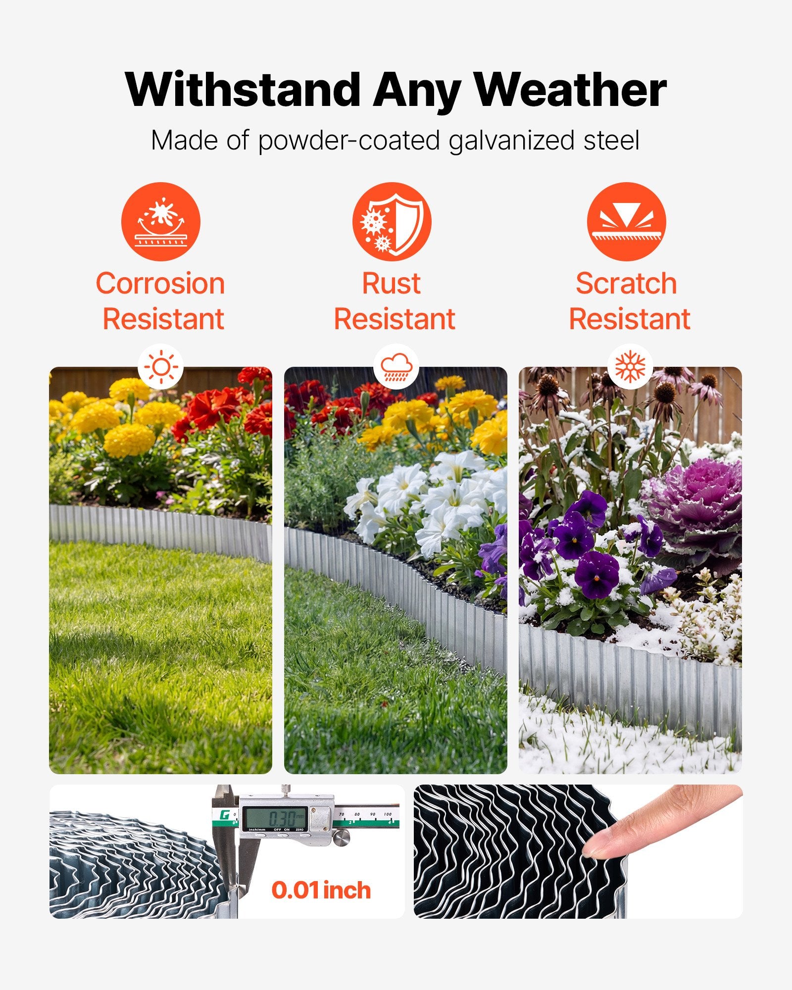 Durable 50 ft x 6 in Galvanized Steel Landscape Edging with Gloves, Easy Bendable Border for Gardens, Flower Beds, Pathways