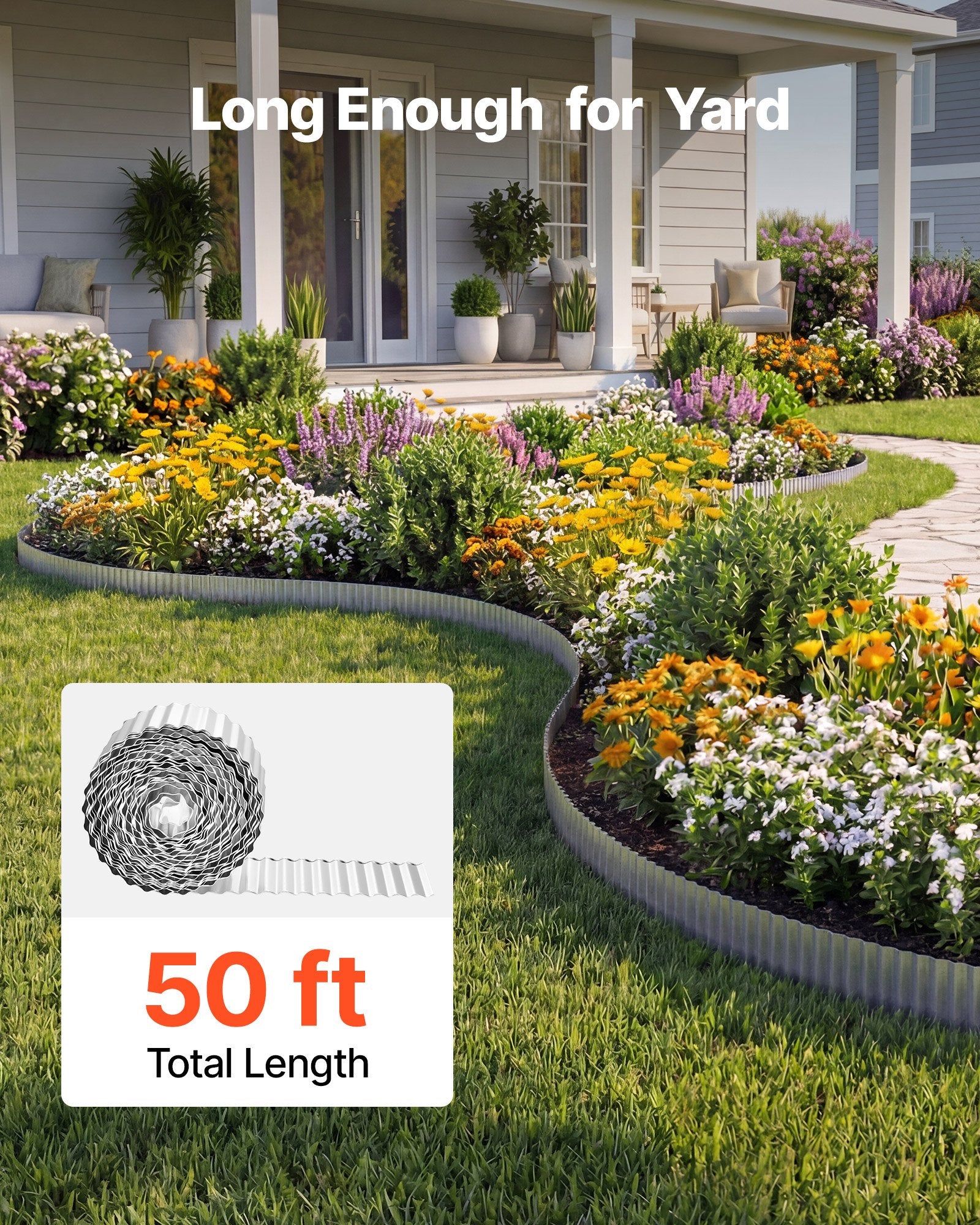 Durable 50 ft x 6 in Galvanized Steel Landscape Edging with Gloves, Easy Bendable Border for Gardens, Flower Beds, Pathways
