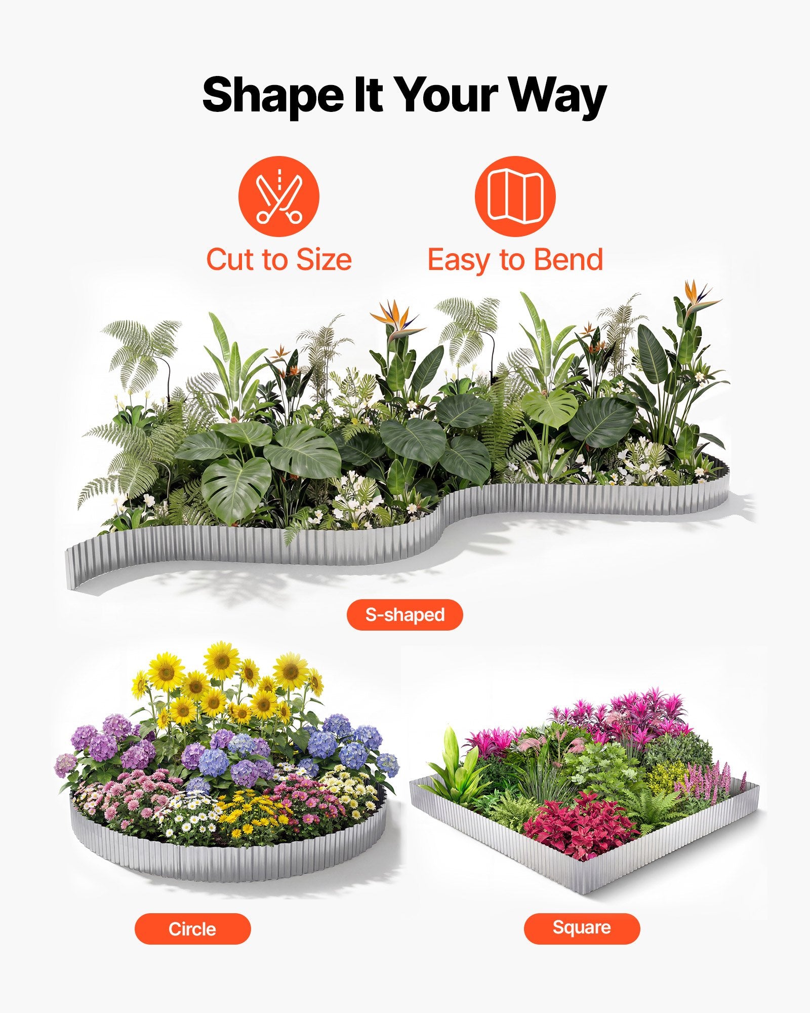 Durable 50 ft x 6 in Galvanized Steel Landscape Edging with Gloves, Easy Bendable Border for Gardens, Flower Beds, Pathways
