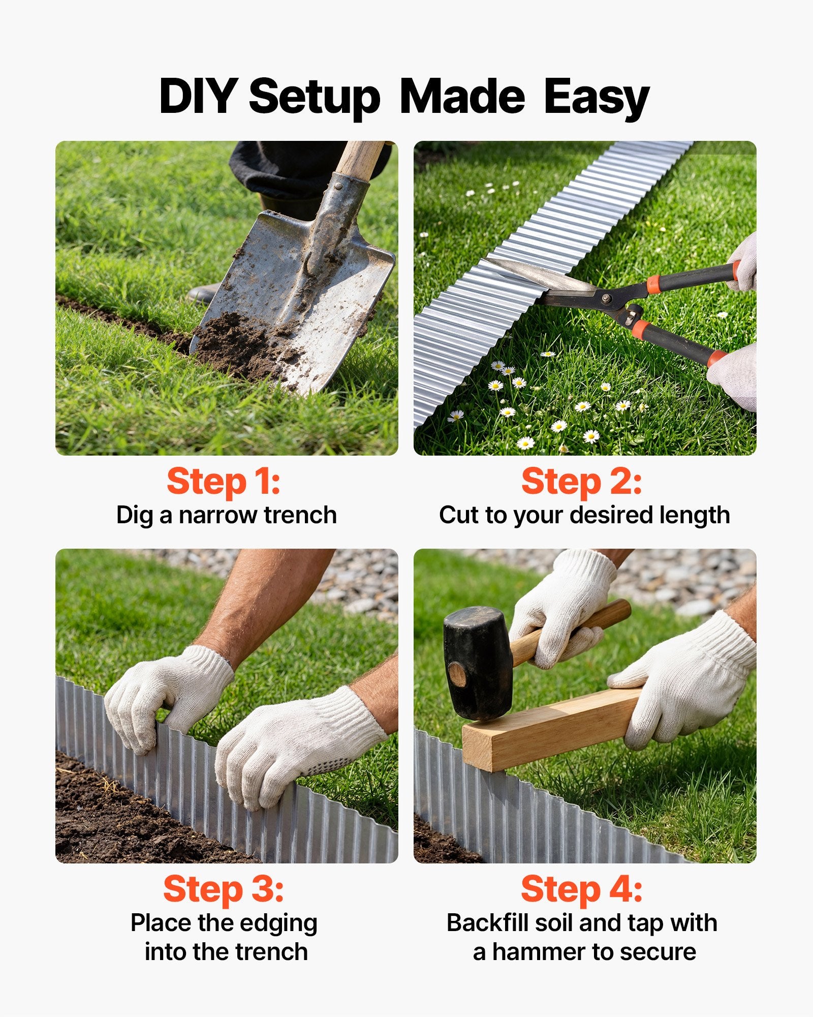 Durable 50 ft x 6 in Galvanized Steel Landscape Edging with Gloves, Easy Bendable Border for Gardens, Flower Beds, Pathways