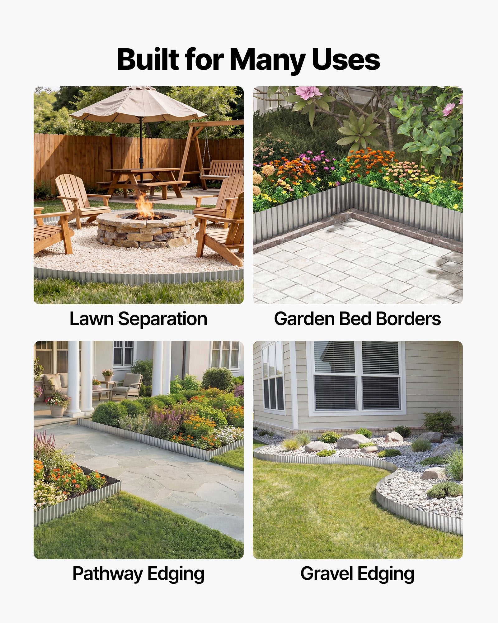 Durable 50 ft x 6 in Galvanized Steel Landscape Edging with Gloves, Easy Bendable Border for Gardens, Flower Beds, Pathways