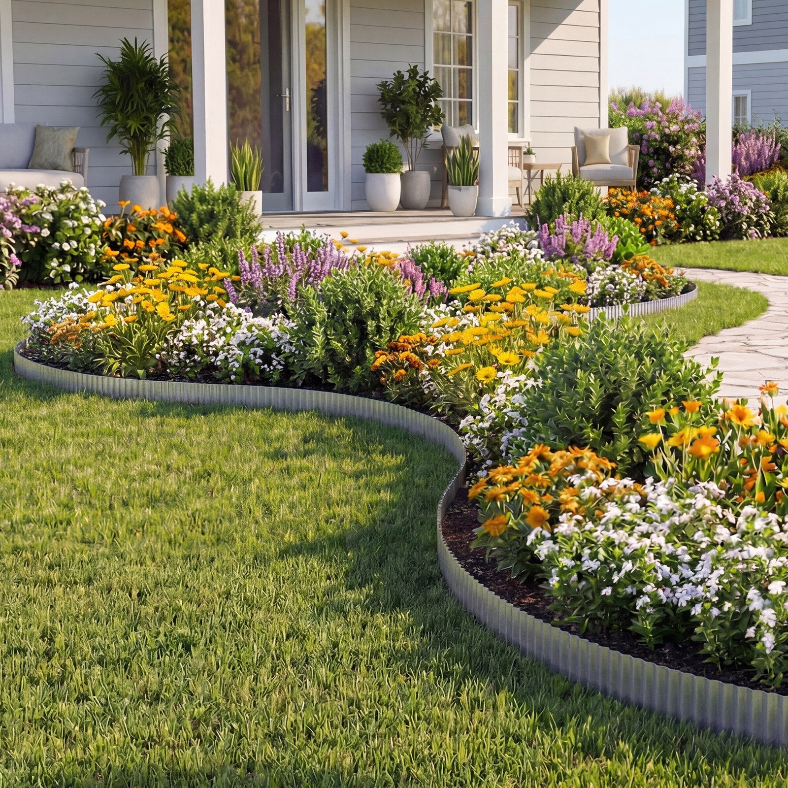 Durable 50 ft x 6 in Galvanized Steel Landscape Edging with Gloves, Easy Bendable Border for Gardens, Flower Beds, Pathways