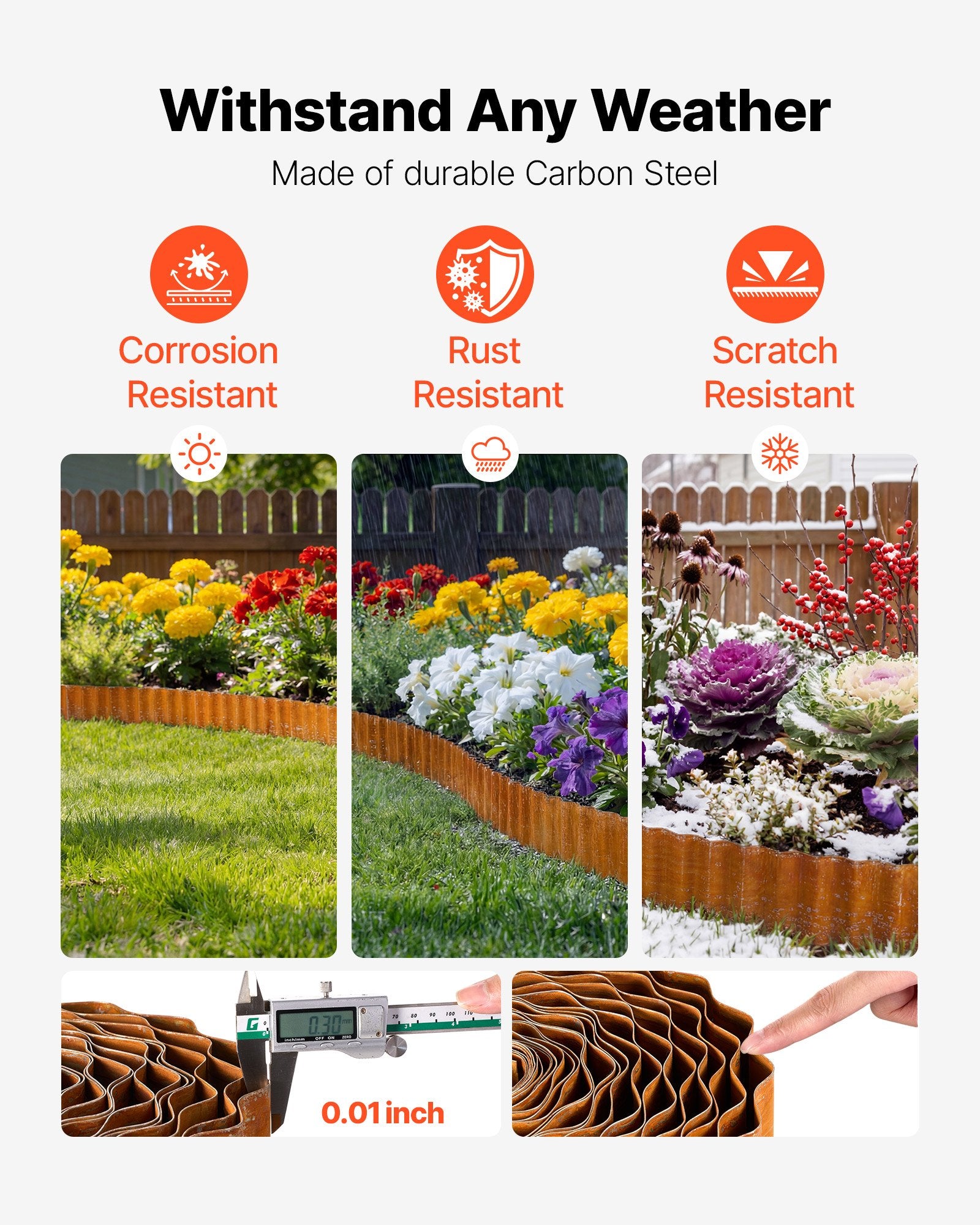 Durable Carbon Steel Landscape Edging, 40 ft x 6 in - Easy-to-Install Bendable Garden Border, Rust-Resistant Metal Strips for Flower Beds and Yard Pathways