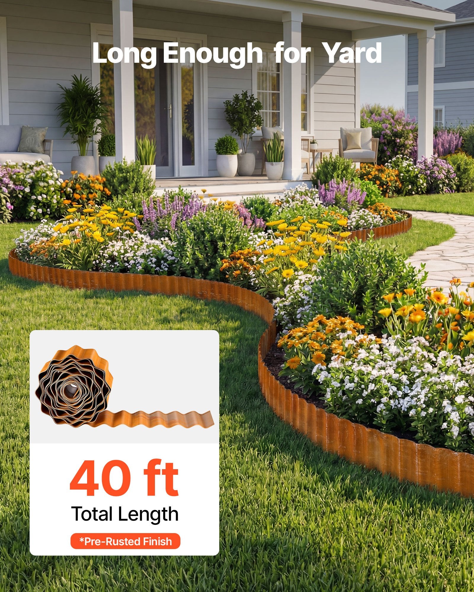 Durable Carbon Steel Landscape Edging, 40 ft x 6 in - Easy-to-Install Bendable Garden Border, Rust-Resistant Metal Strips for Flower Beds and Yard Pathways