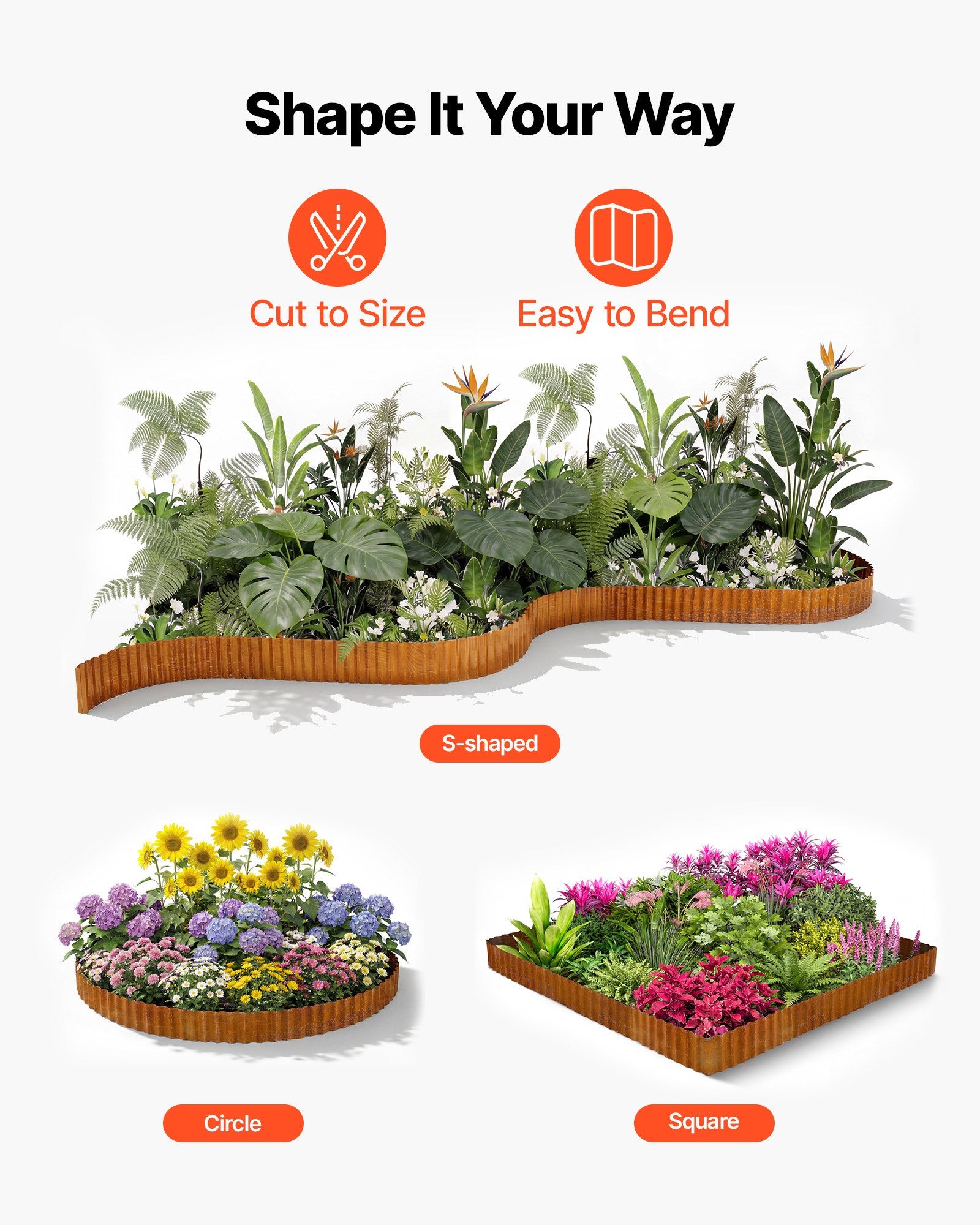 Durable Carbon Steel Landscape Edging, 40 ft x 6 in - Easy-to-Install Bendable Garden Border, Rust-Resistant Metal Strips for Flower Beds and Yard Pathways