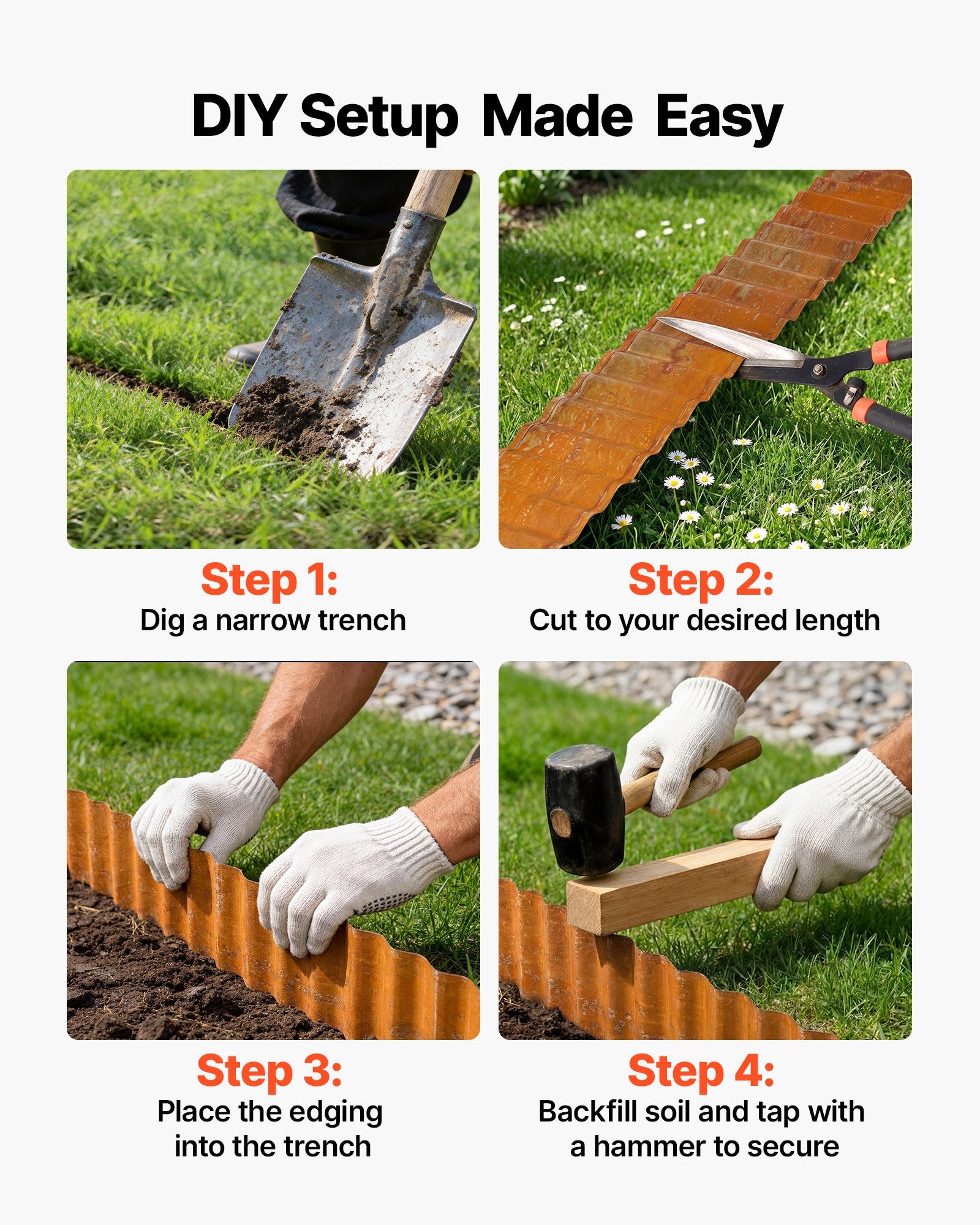 Durable Carbon Steel Landscape Edging, 40 ft x 6 in - Easy-to-Install Bendable Garden Border, Rust-Resistant Metal Strips for Flower Beds and Yard Pathways