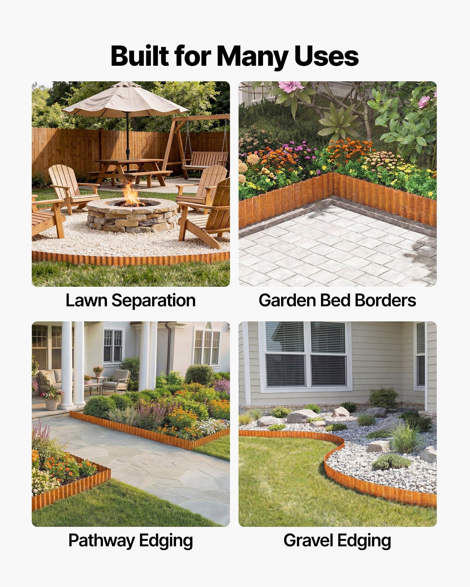 Durable Carbon Steel Landscape Edging, 40 ft x 6 in - Easy-to-Install Bendable Garden Border, Rust-Resistant Metal Strips for Flower Beds and Yard Pathways