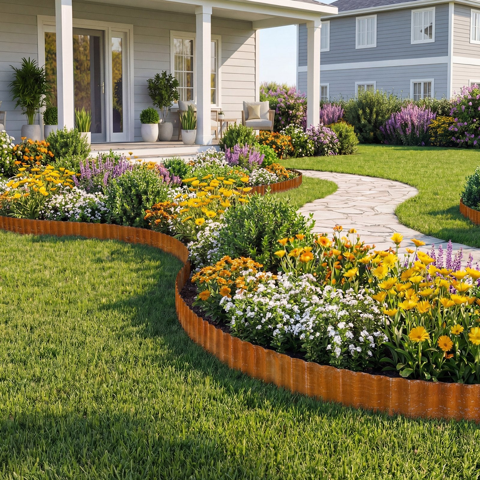Durable Carbon Steel Landscape Edging, 40 ft x 6 in - Easy-to-Install Bendable Garden Border, Rust-Resistant Metal Strips for Flower Beds and Yard Pathways