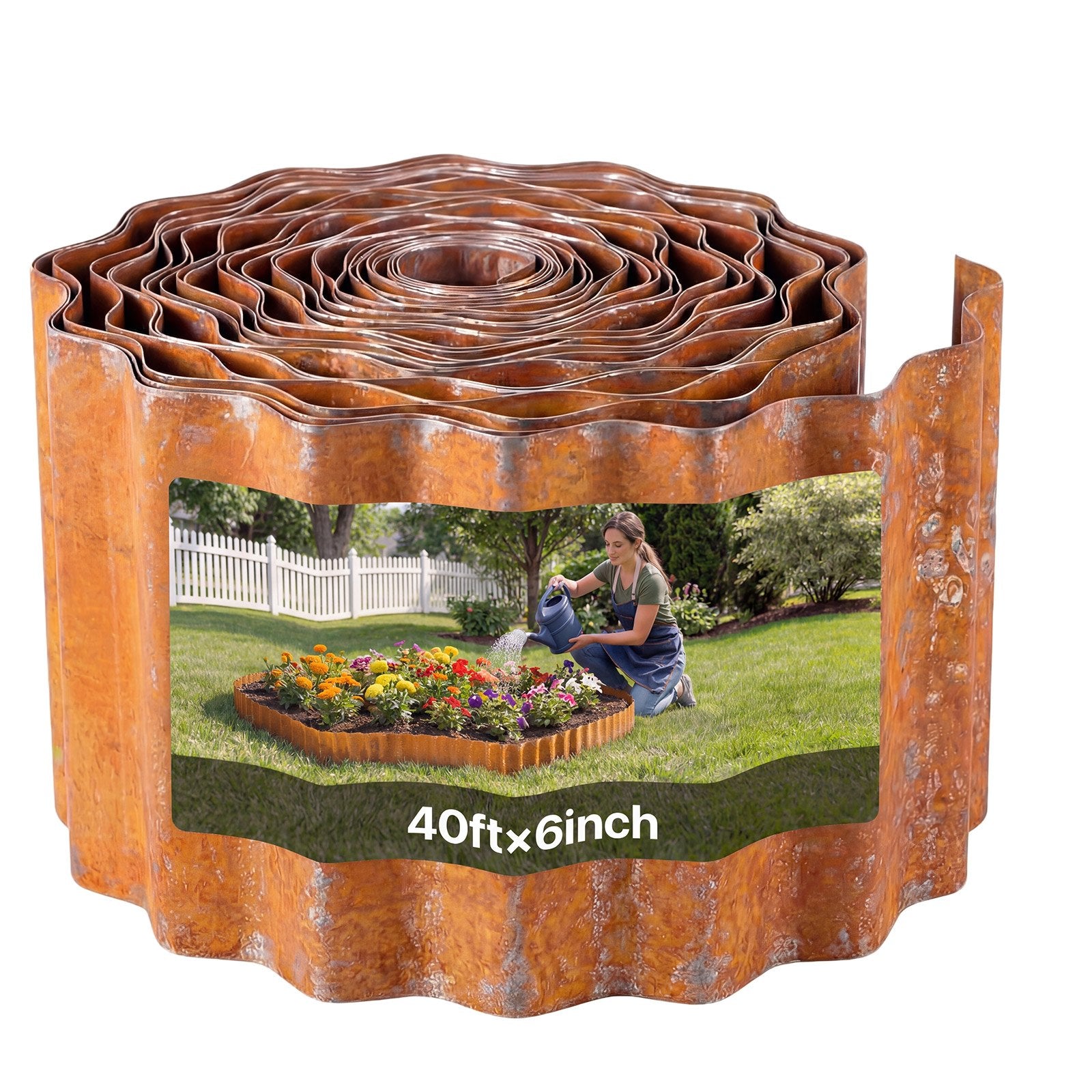 Durable Carbon Steel Landscape Edging, 40 ft x 6 in - Easy-to-Install Bendable Garden Border, Rust-Resistant Metal Strips for Flower Beds and Yard Pathways
