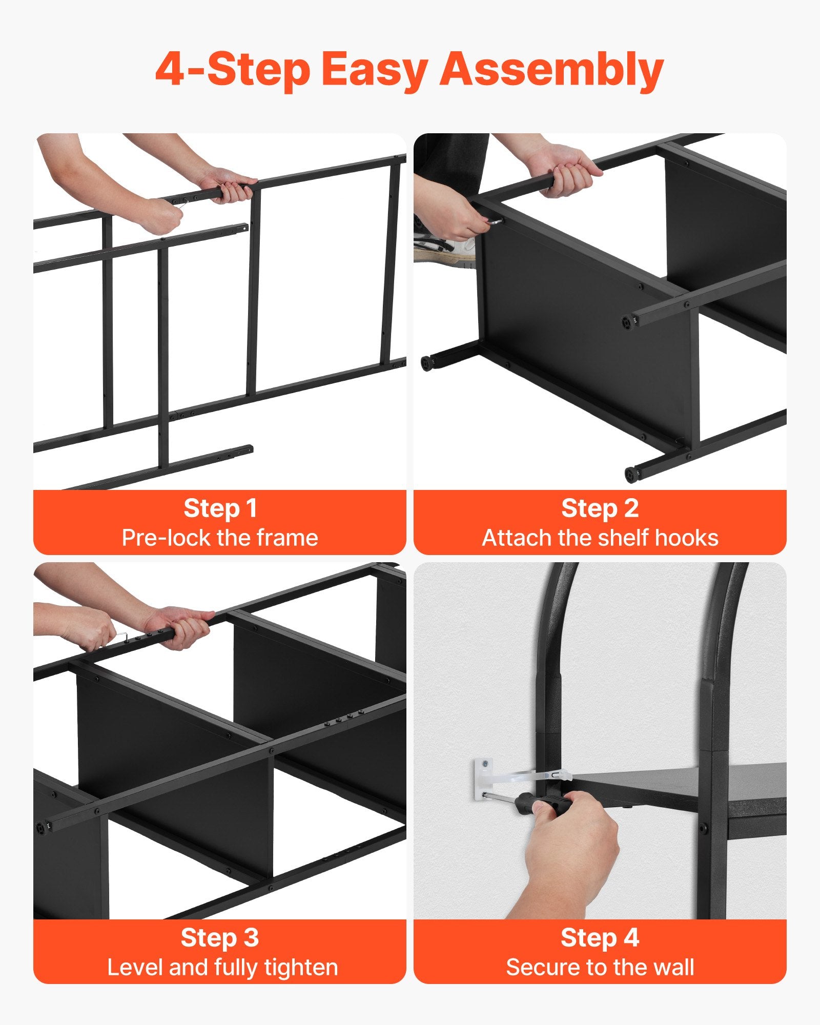 4-Tier Arched Bookshelf with Metal Frame, Industrial Bookcase Organizer, Black Freestanding Display Rack for Home & Office Storage