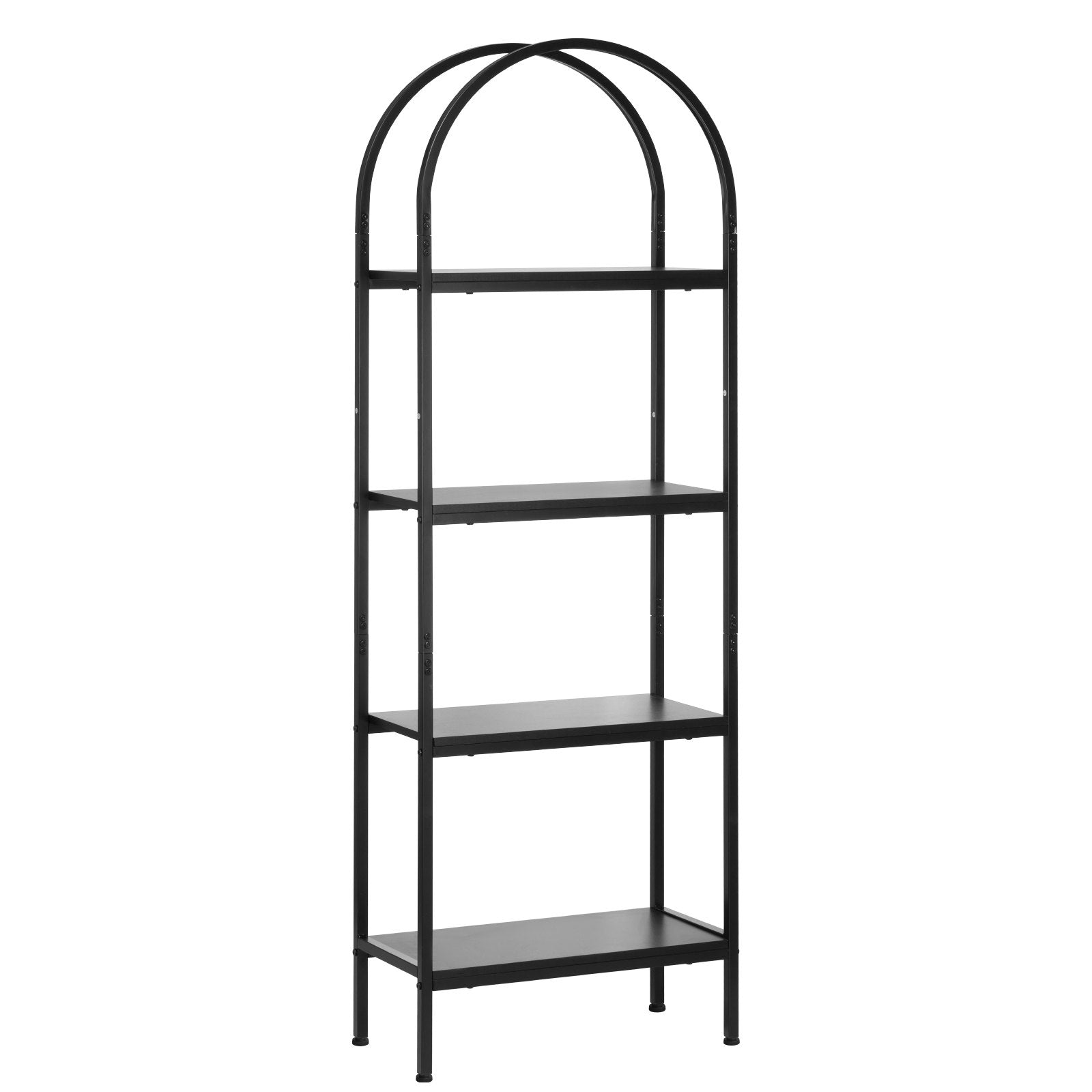 4-Tier Arched Bookshelf with Metal Frame, Industrial Bookcase Organizer, Black Freestanding Display Rack for Home & Office Storage