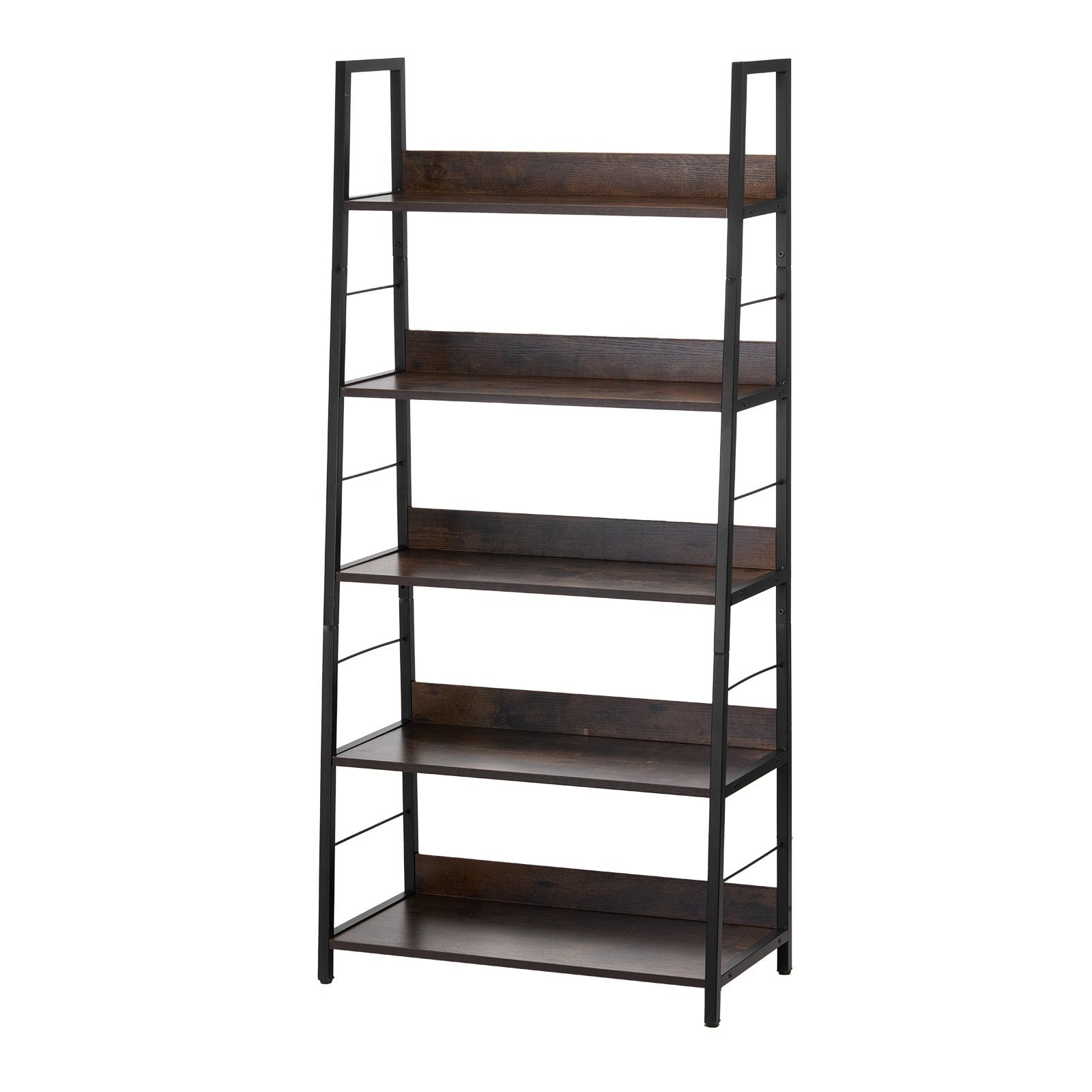 5-Tier Industrial Metal Bookshelf with Open Shelves, Tall Rustic Display Unit for Living Room, Bedroom, Office - Sturdy, Freestanding, Adjustable Feet