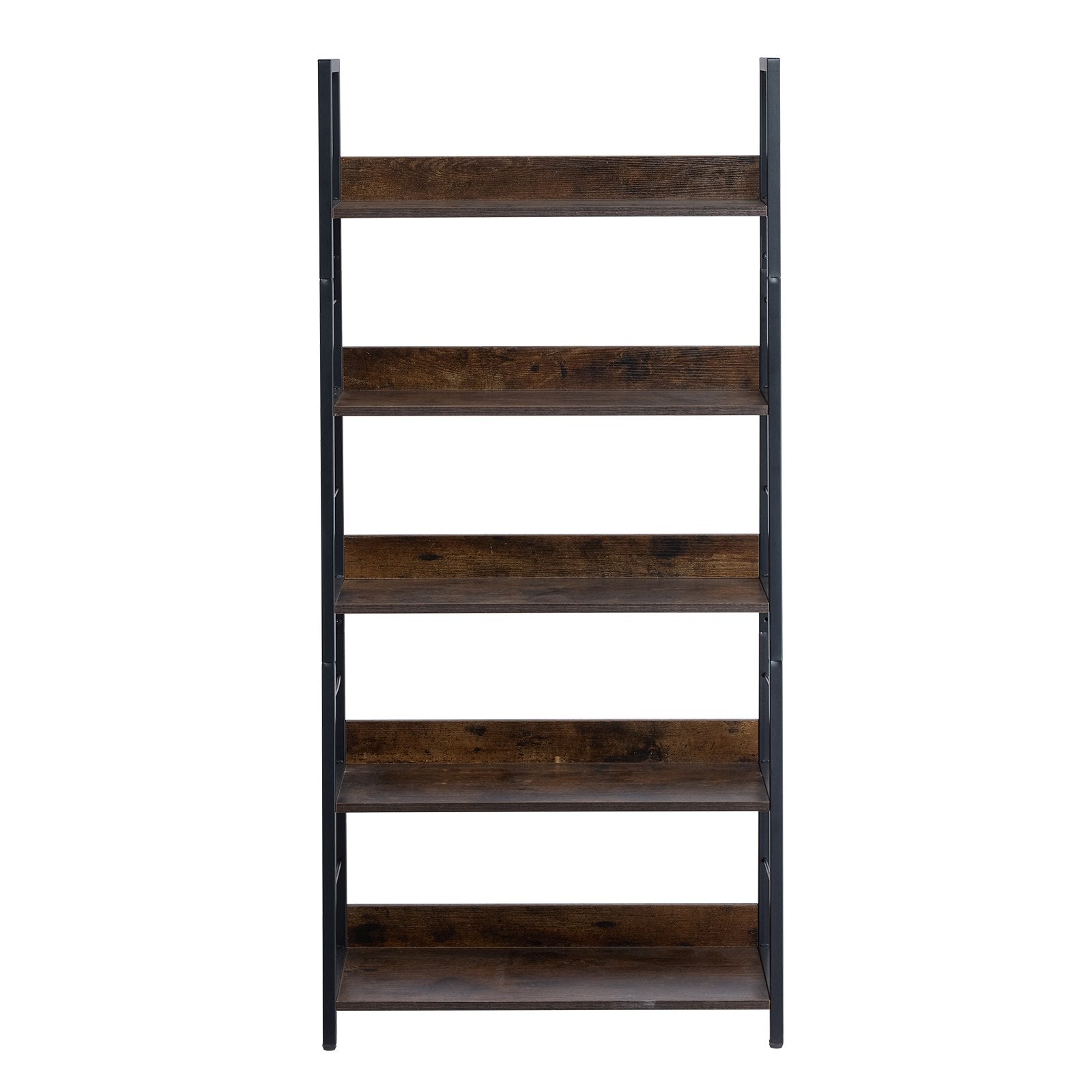 5-Tier Industrial Metal Bookshelf with Open Shelves, Tall Rustic Display Unit for Living Room, Bedroom, Office - Sturdy, Freestanding, Adjustable Feet
