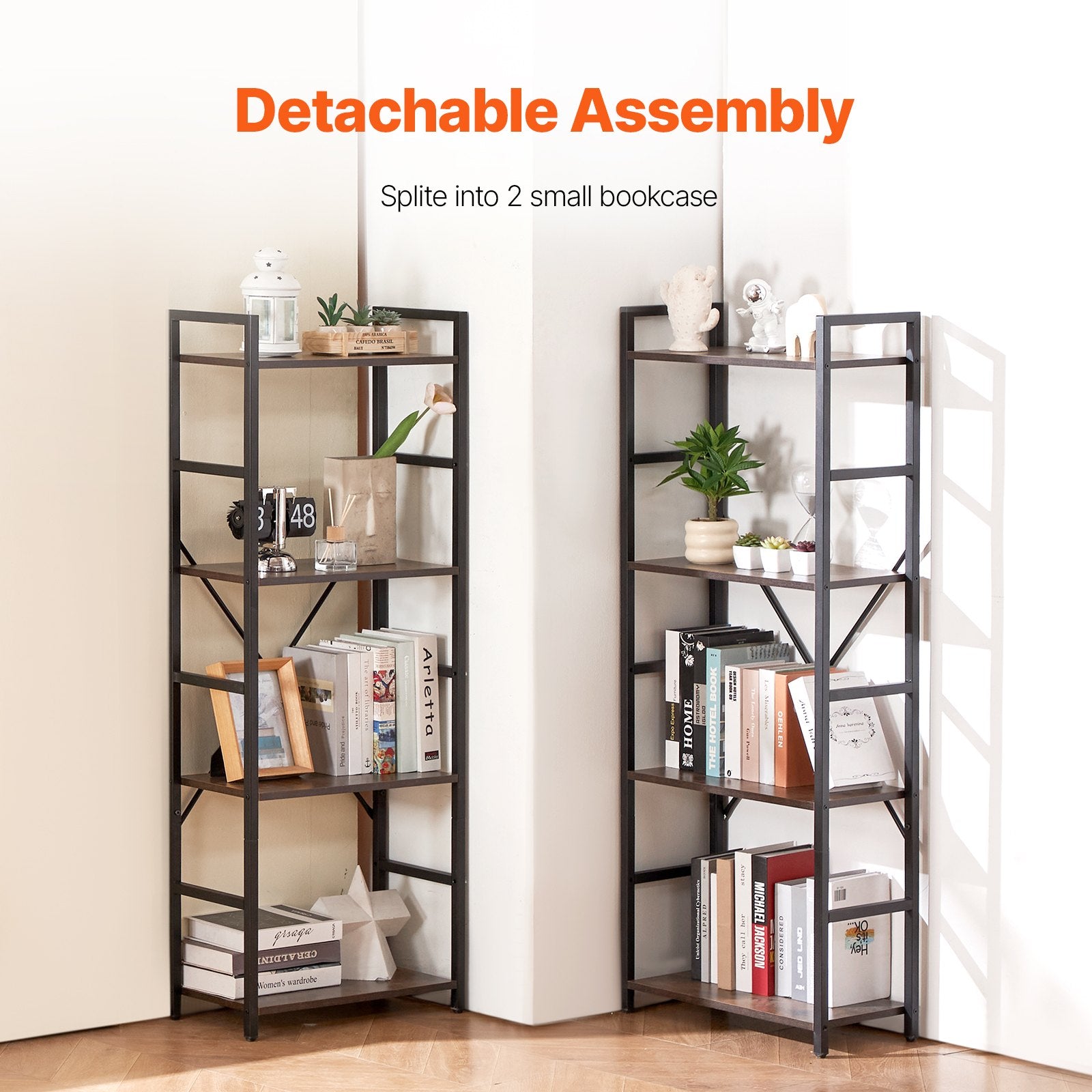 11-Tier Industrial Bookshelf, Triple Metal Freestanding Display with Open Shelves for Living Room, Bedroom & Office - Rustic Vintage Storage Solution