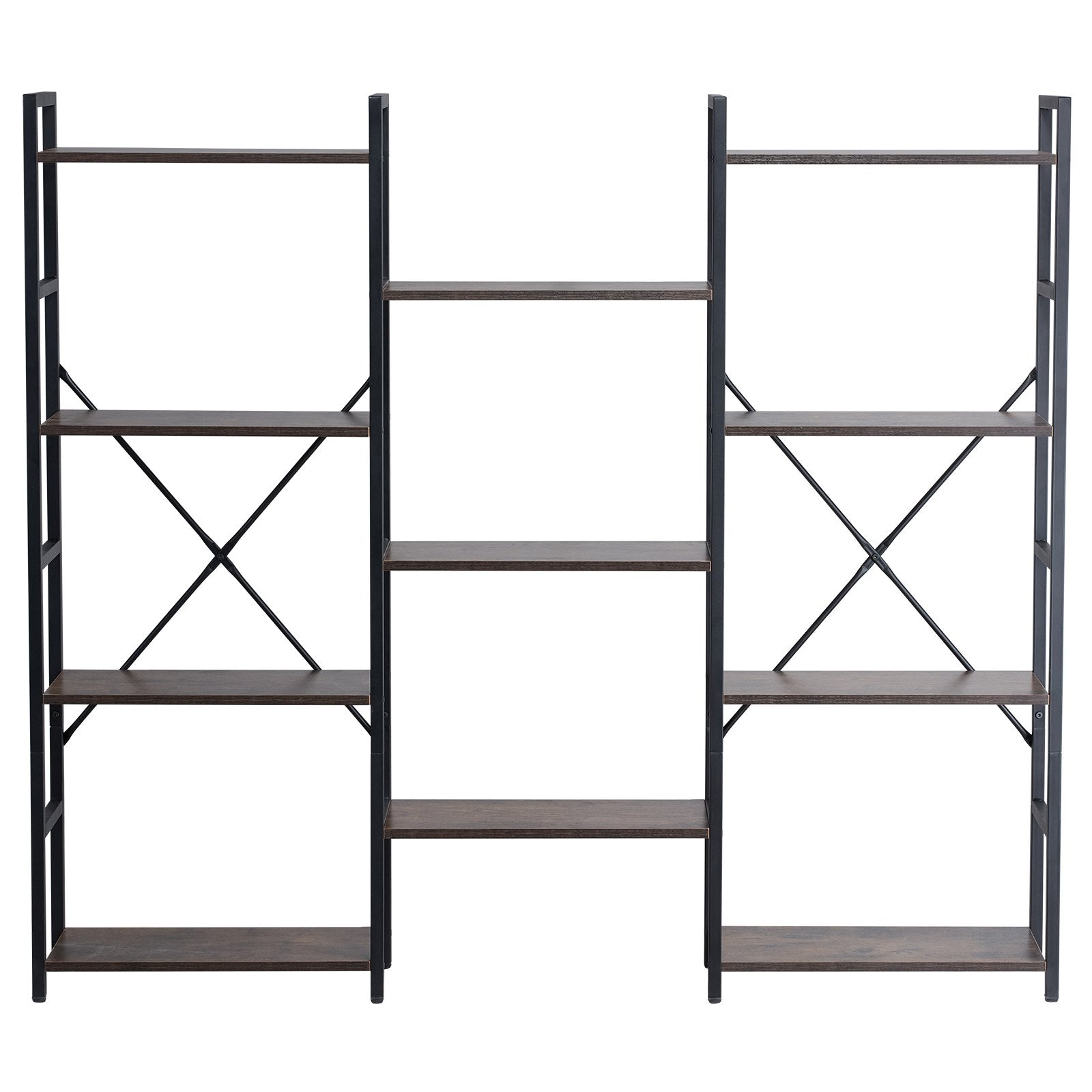 11-Tier Industrial Bookshelf, Triple Metal Freestanding Display with Open Shelves for Living Room, Bedroom & Office - Rustic Vintage Storage Solution