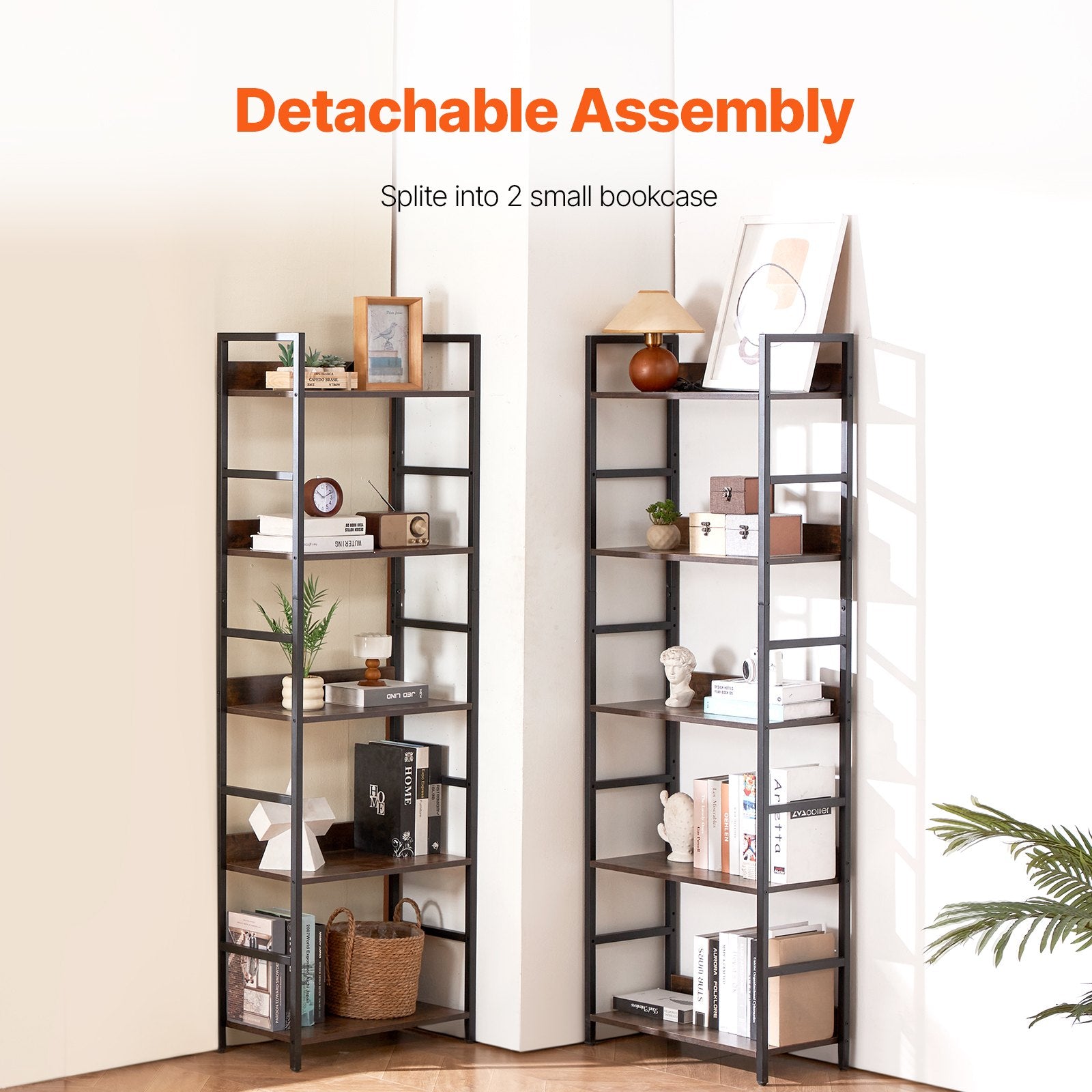 14-Tier Freestanding Industrial Bookshelf, Large Rustic Metal Bookcase with Open Shelves for Living Room, Bedroom, Office Storage Display