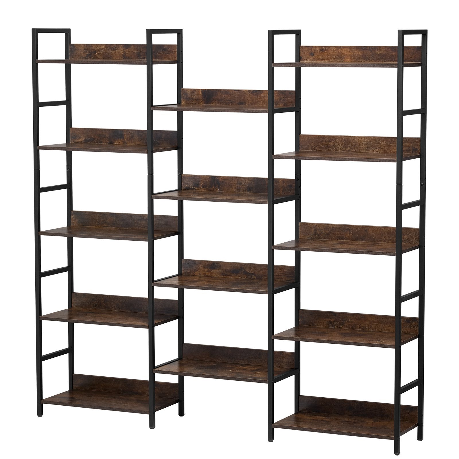 14-Tier Freestanding Industrial Bookshelf, Large Rustic Metal Bookcase with Open Shelves for Living Room, Bedroom, Office Storage Display