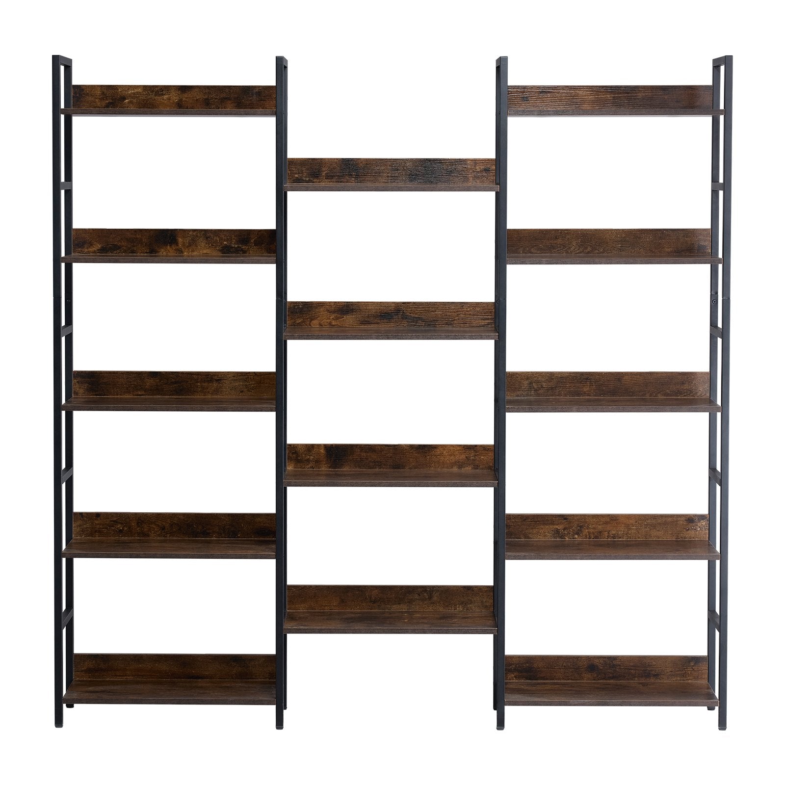 14-Tier Freestanding Industrial Bookshelf, Large Rustic Metal Bookcase with Open Shelves for Living Room, Bedroom, Office Storage Display