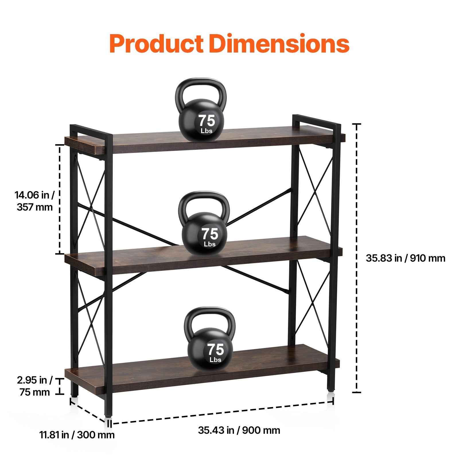 Freestanding 3-Tier Metal Bookcase with Open Shelves - Rustic Industrial Storage Rack for Living Room, Bedroom, Office Display & Organization