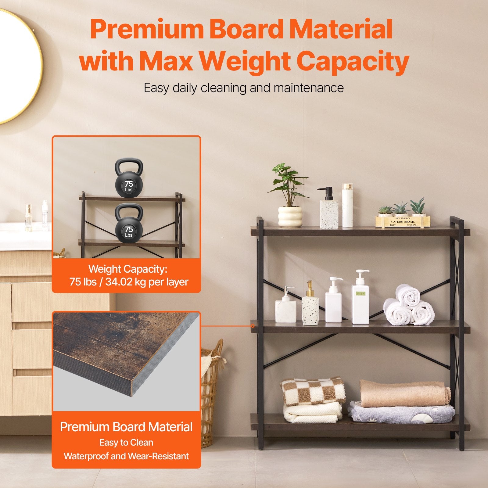 Freestanding 3-Tier Metal Bookcase with Open Shelves - Rustic Industrial Storage Rack for Living Room, Bedroom, Office Display & Organization