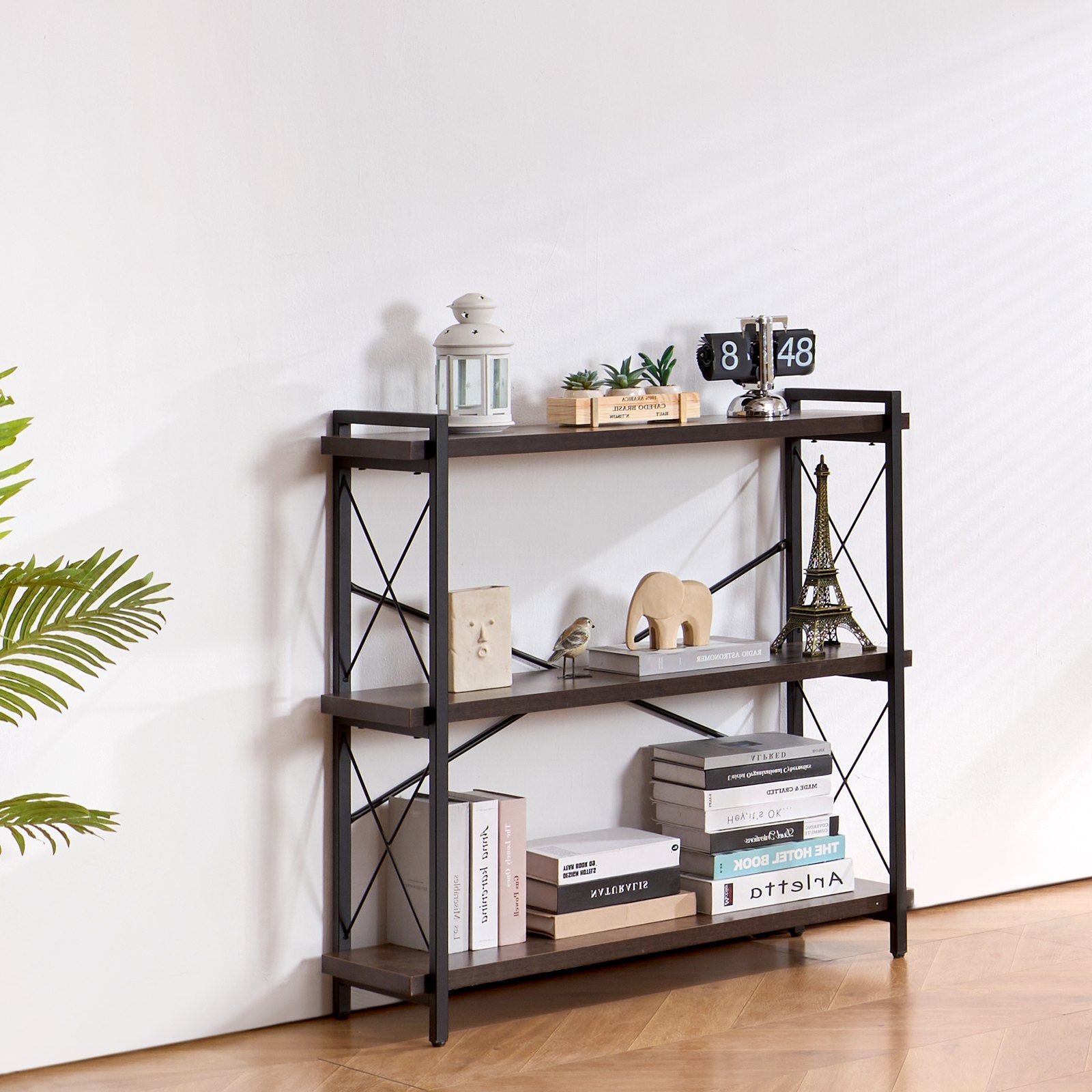 Freestanding 3-Tier Metal Bookcase with Open Shelves - Rustic Industrial Storage Rack for Living Room, Bedroom, Office Display & Organization