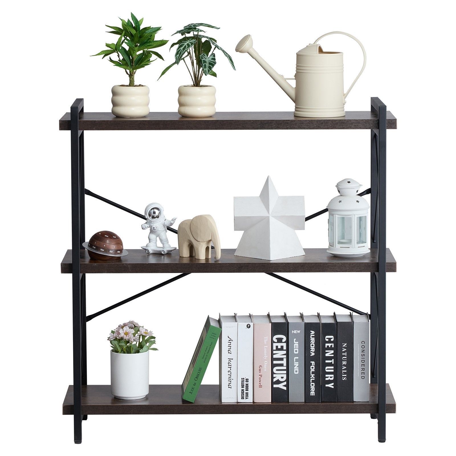 Freestanding 3-Tier Metal Bookcase with Open Shelves - Rustic Industrial Storage Rack for Living Room, Bedroom, Office Display & Organization