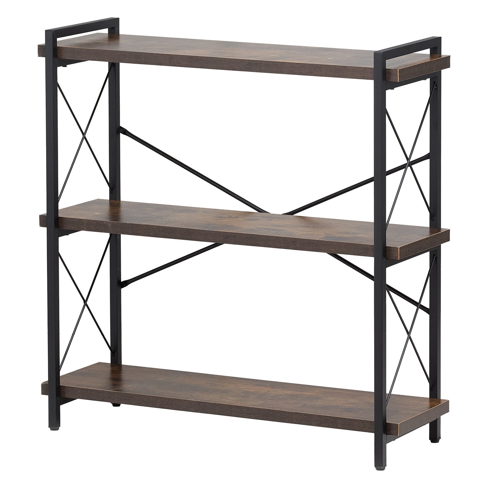 Freestanding 3-Tier Metal Bookcase with Open Shelves - Rustic Industrial Storage Rack for Living Room, Bedroom, Office Display & Organization