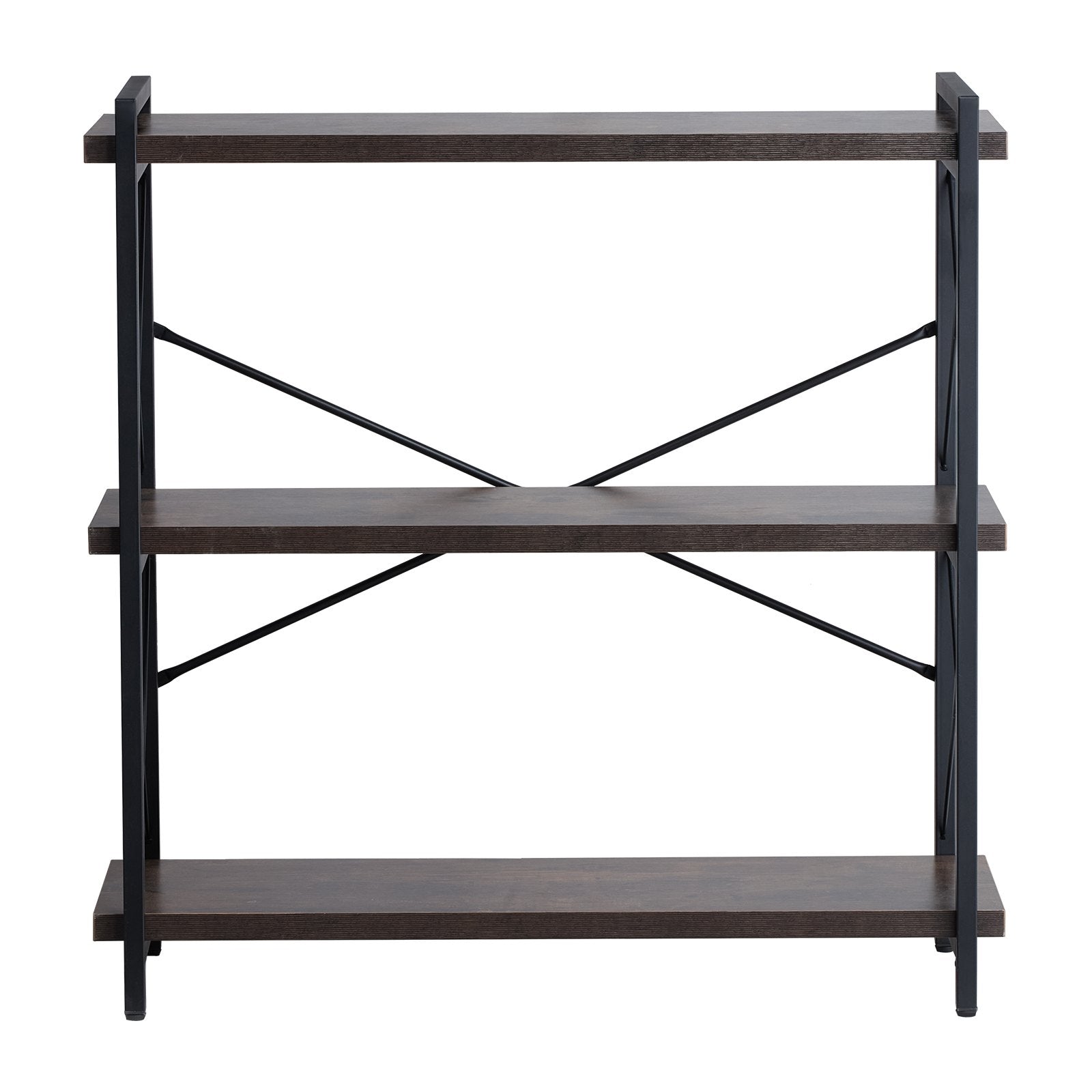 Freestanding 3-Tier Metal Bookcase with Open Shelves - Rustic Industrial Storage Rack for Living Room, Bedroom, Office Display & Organization