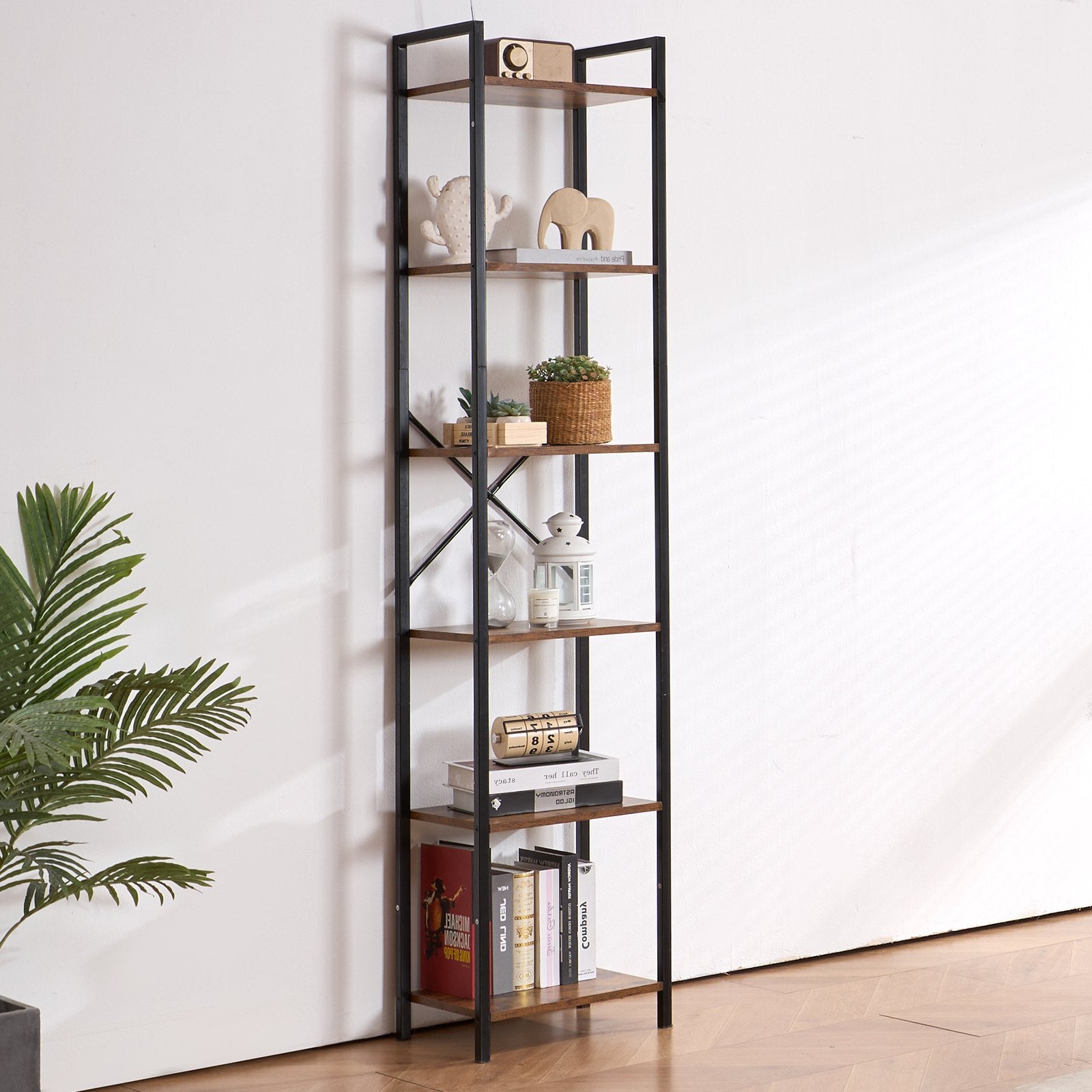 6-Tier Industrial Metal Bookshelf, Tall Rustic Bookcase with Open Shelves for Living Room, Bedroom & Office Storage Solutions